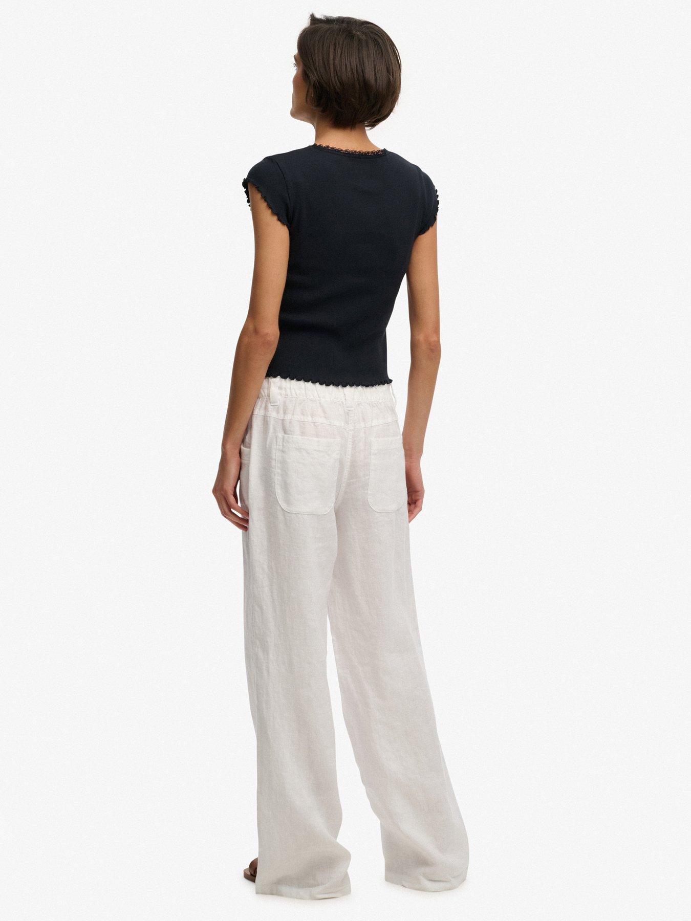 Image 4 of 7 of Superdry Linen Low Rise Pants - Beige