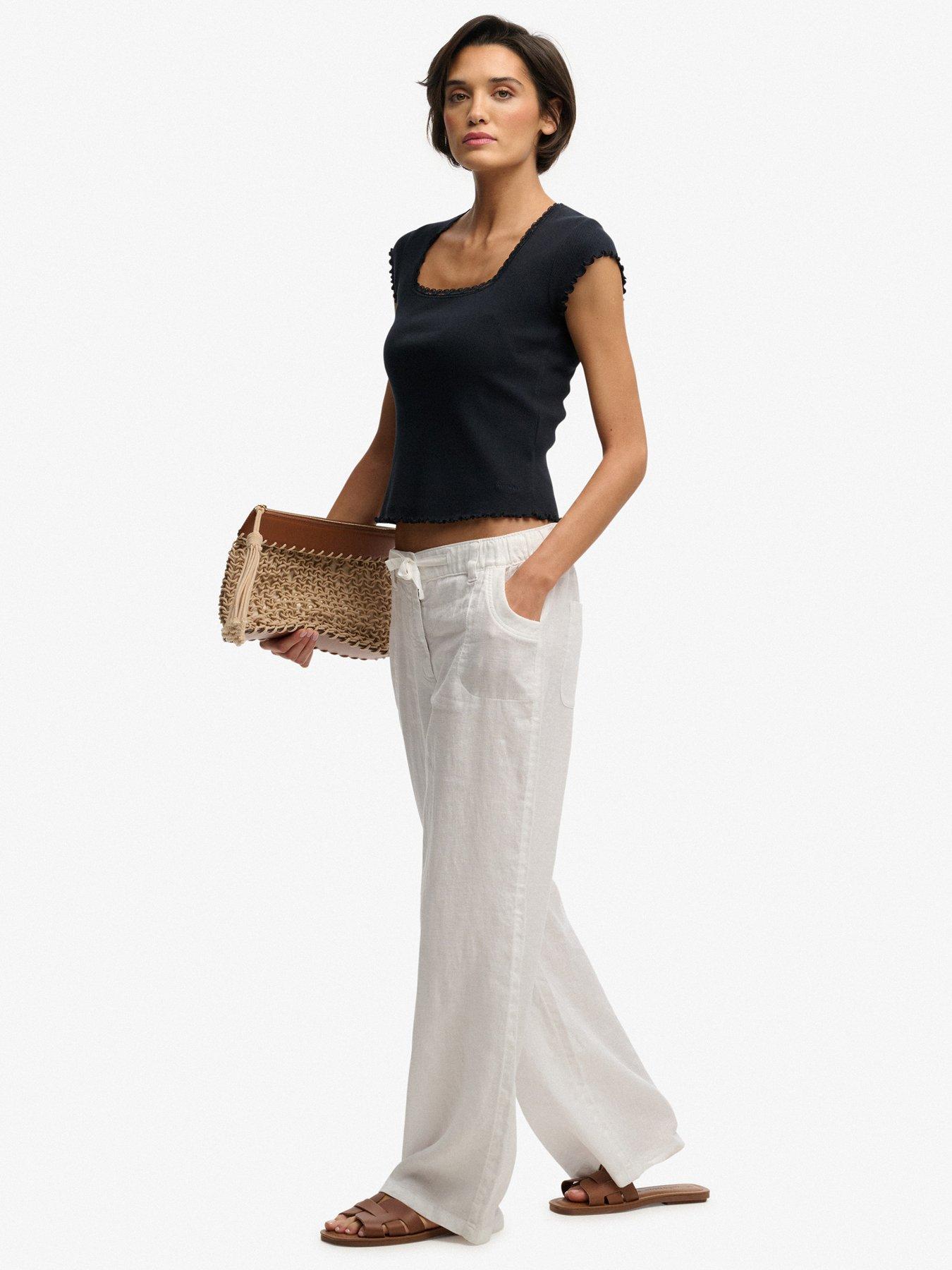 Image 5 of 7 of Superdry Linen Low Rise Pants - Beige