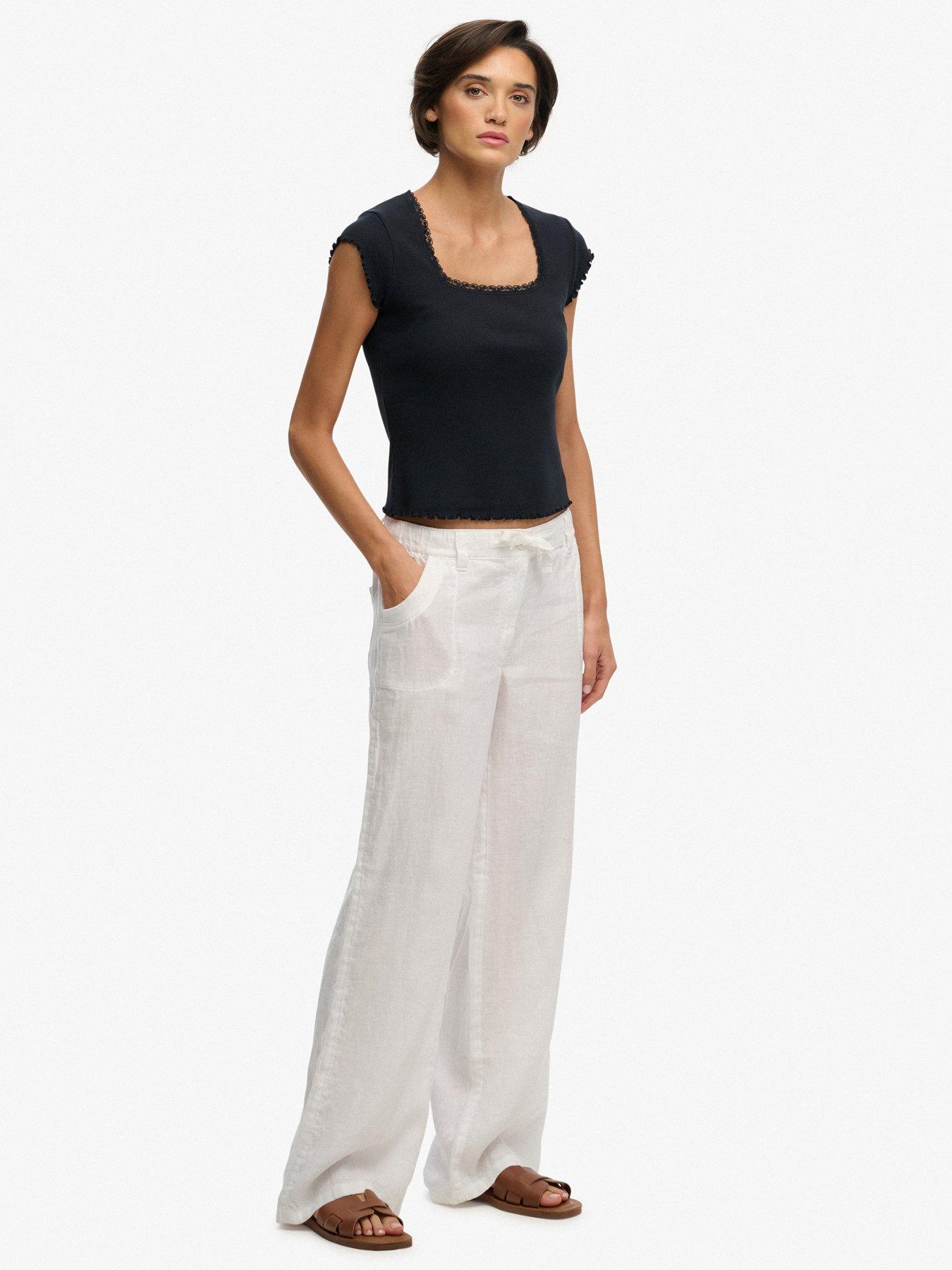 Image 6 of 7 of Superdry Linen Low Rise Pants - Beige