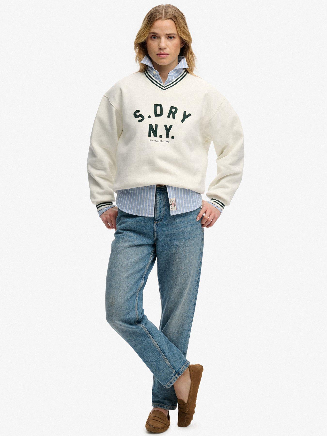 Image 3 of 5 of Superdry Country Club Applique V Sweatshirt - Cream