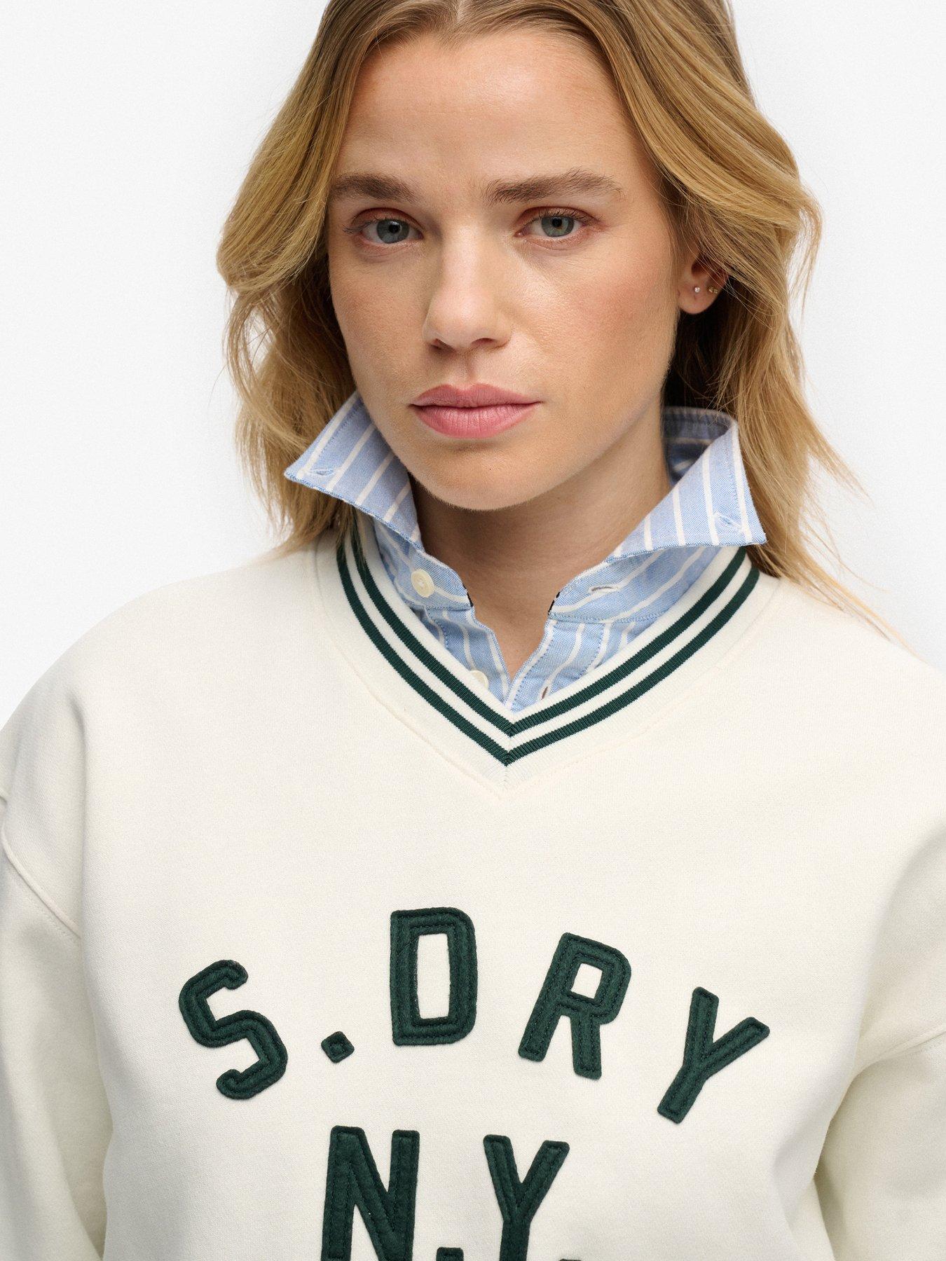 Image 4 of 5 of Superdry Country Club Applique V Sweatshirt - Cream