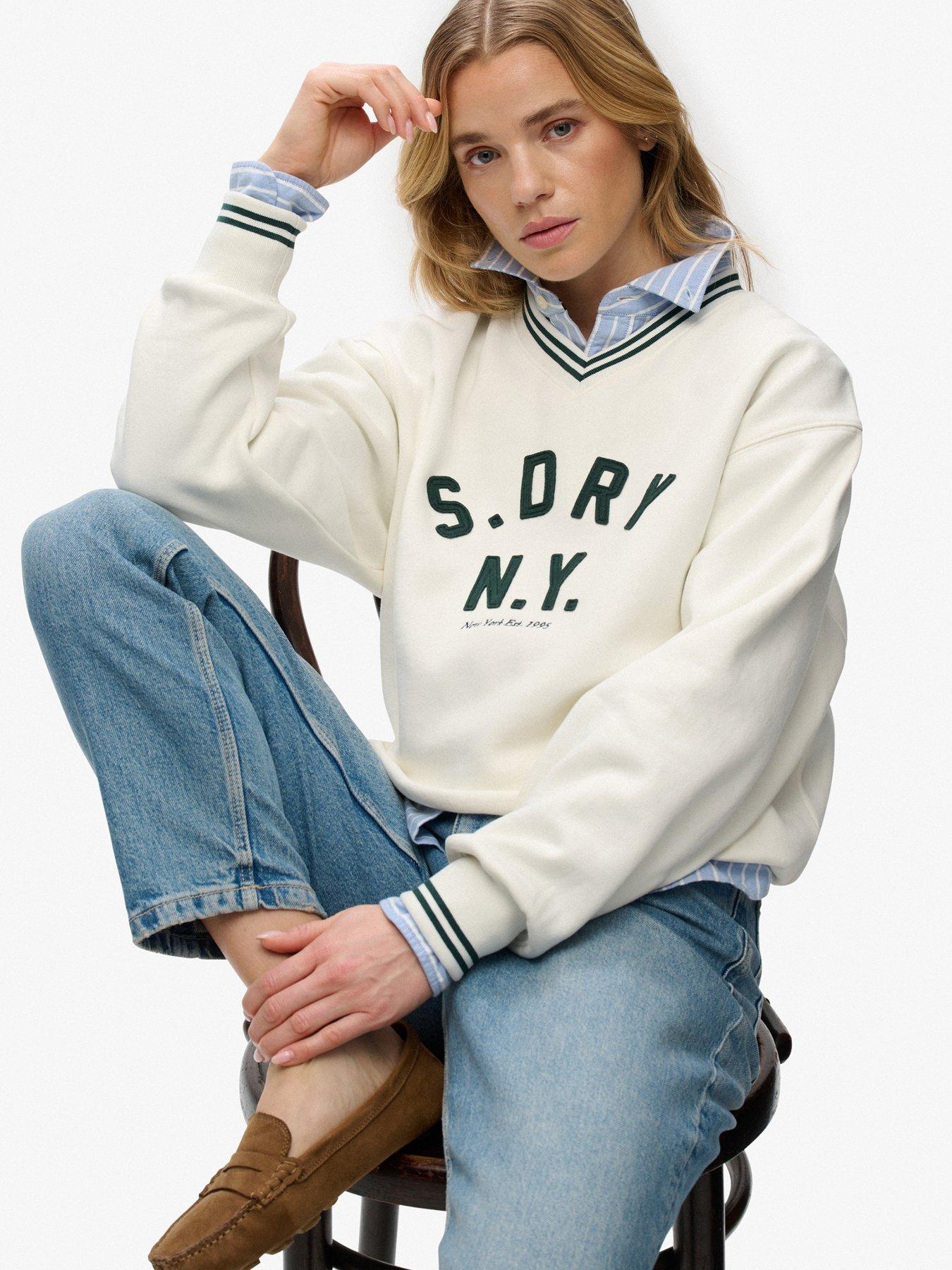 Image 5 of 5 of Superdry Country Club Applique V Sweatshirt - Cream