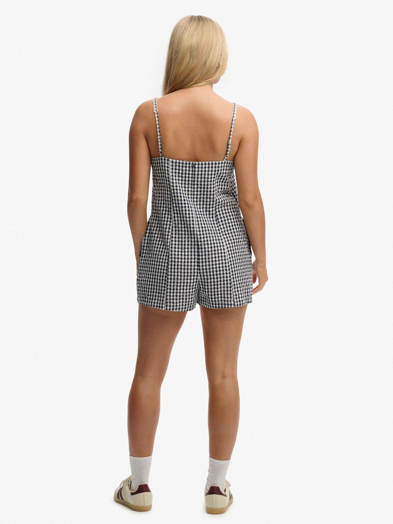 Image 2 of 7 of Superdry Gingham Cami Playsuit - Navy