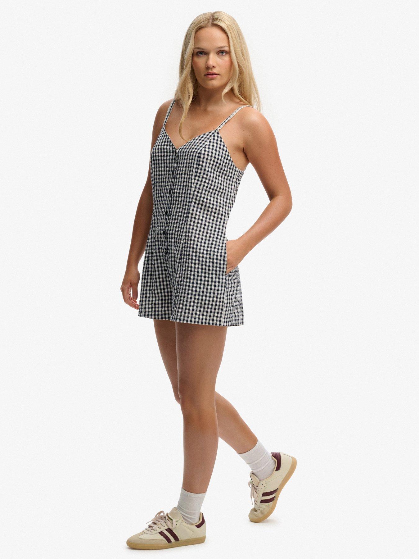 Image 3 of 7 of Superdry Gingham Cami Playsuit - Navy