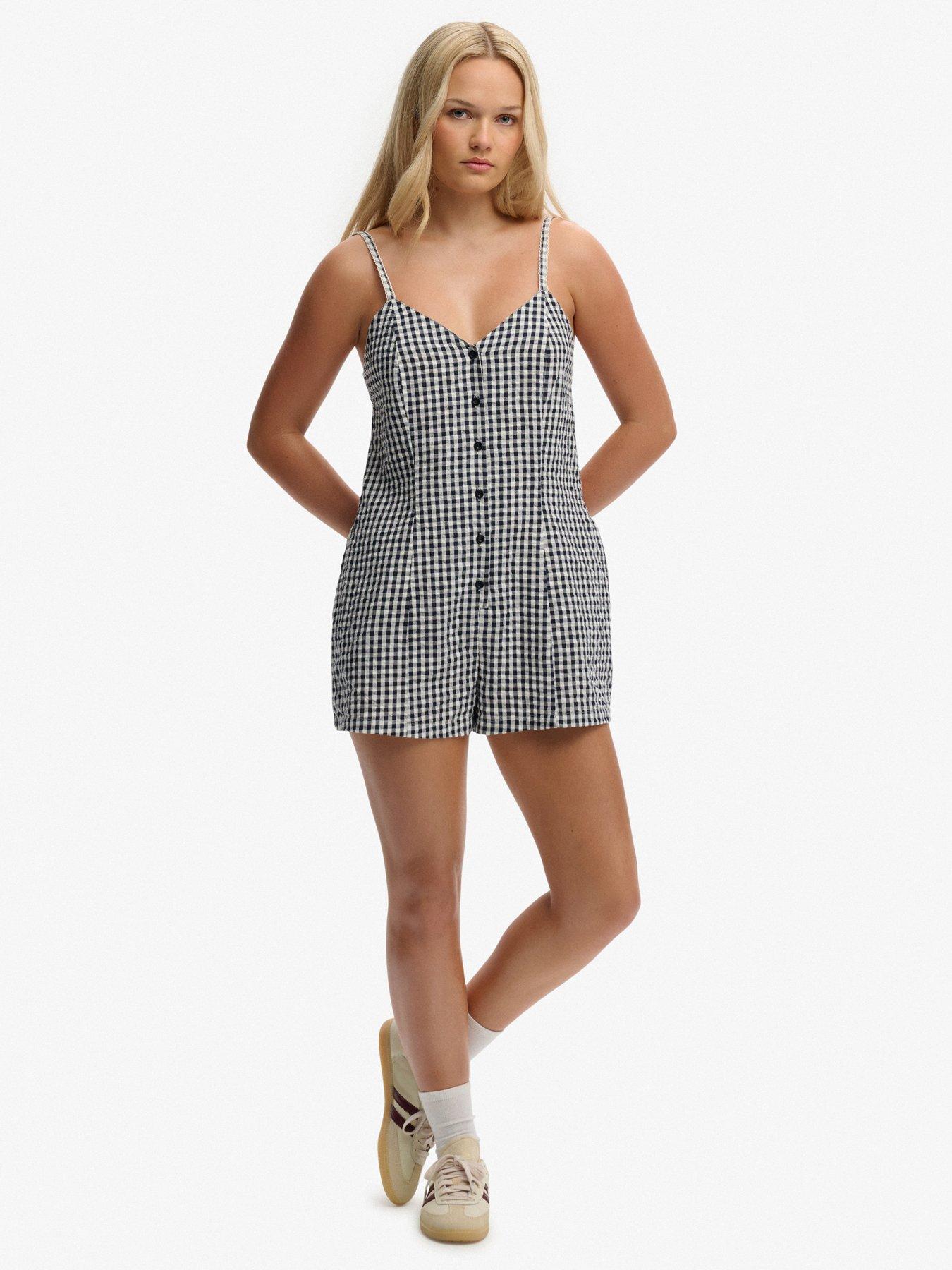 Image 4 of 7 of Superdry Gingham Cami Playsuit - Navy
