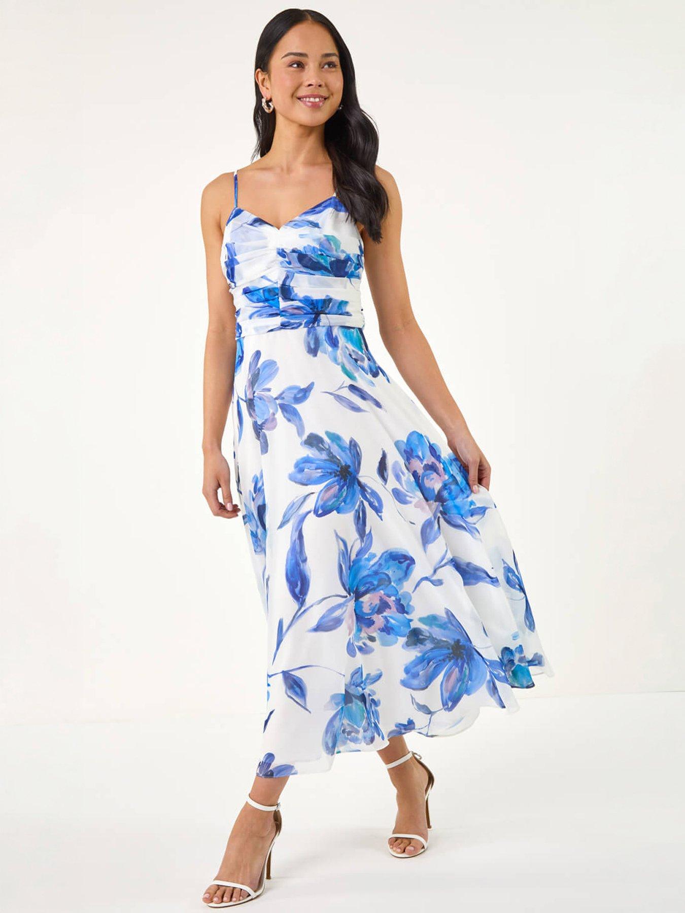Roman Petite Floral Ruched Midi Dress
