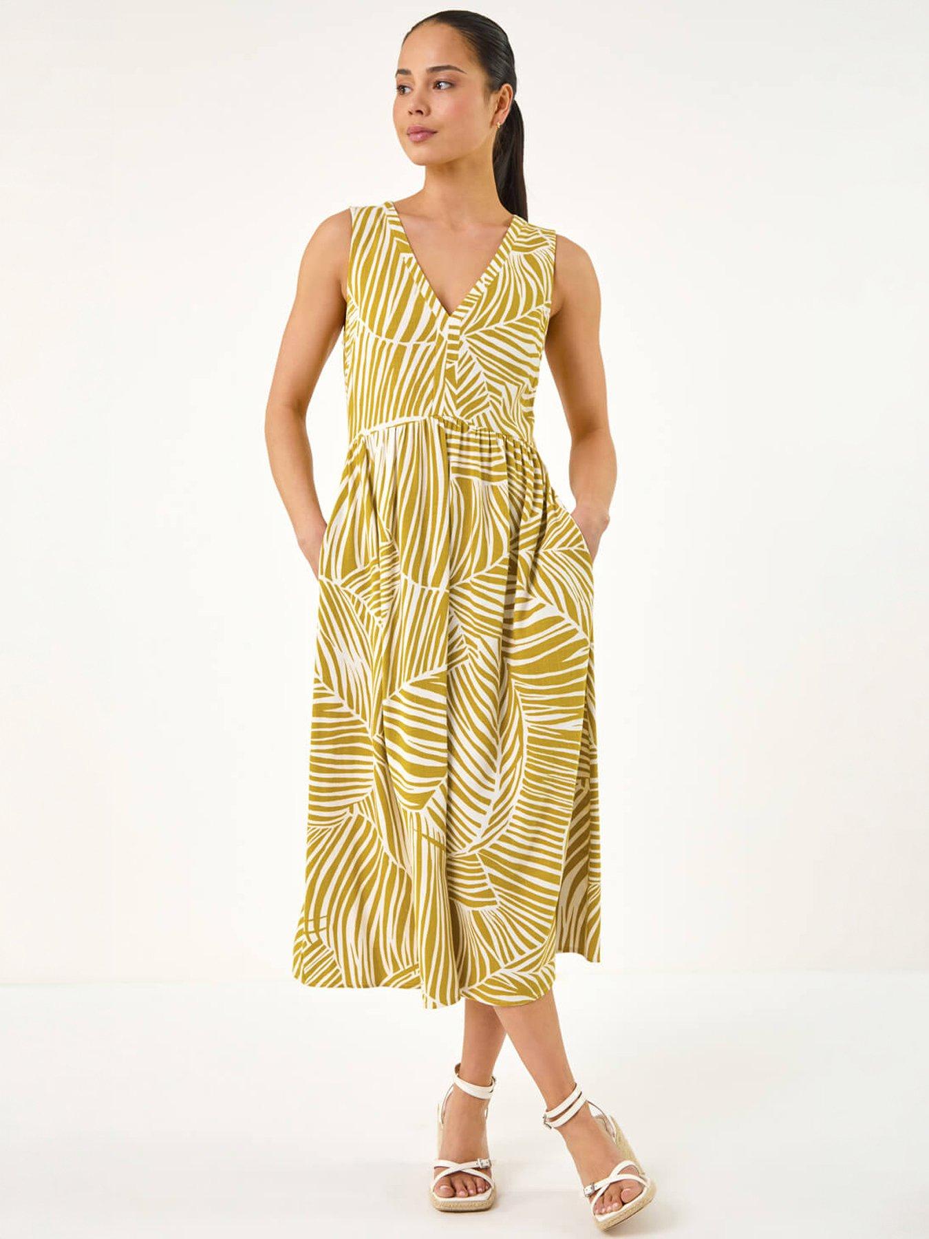 Roman Petite Abstract Leaf Midi Dress
