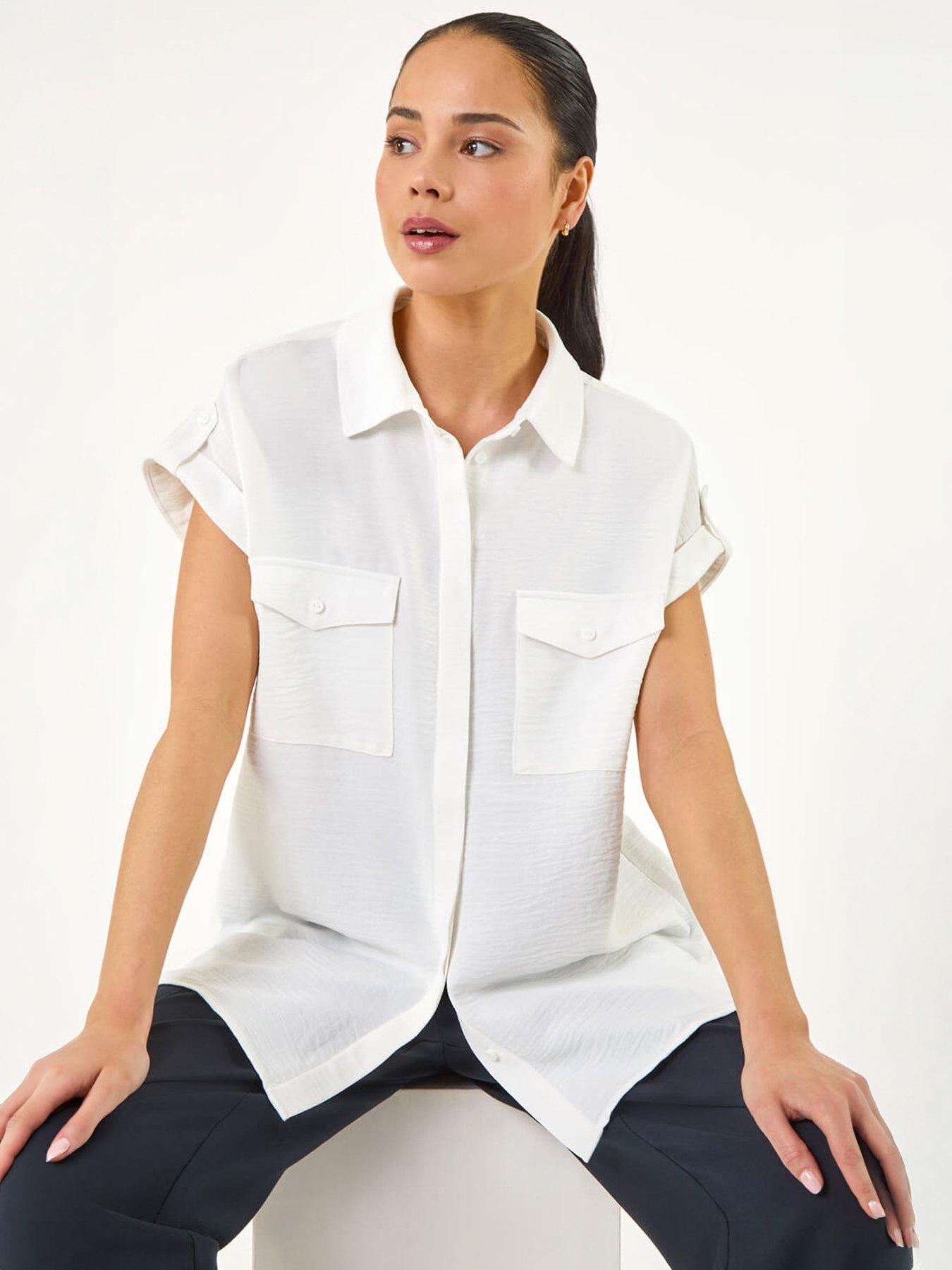 Roman Petite Pocket Button Blouse, White, Size 18, Women