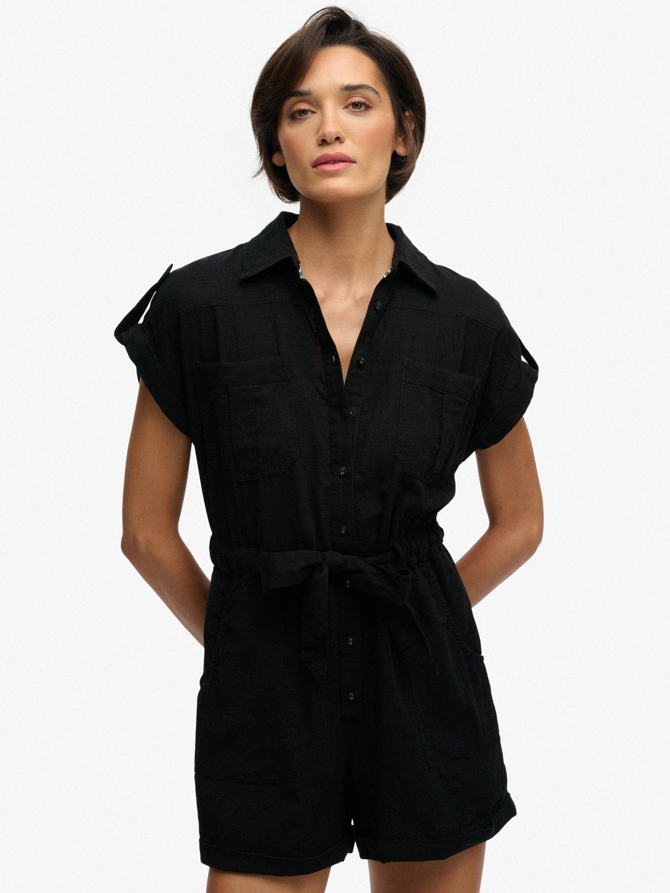 Image 1 of 7 of Superdry Belted Utility Playsuit - Black