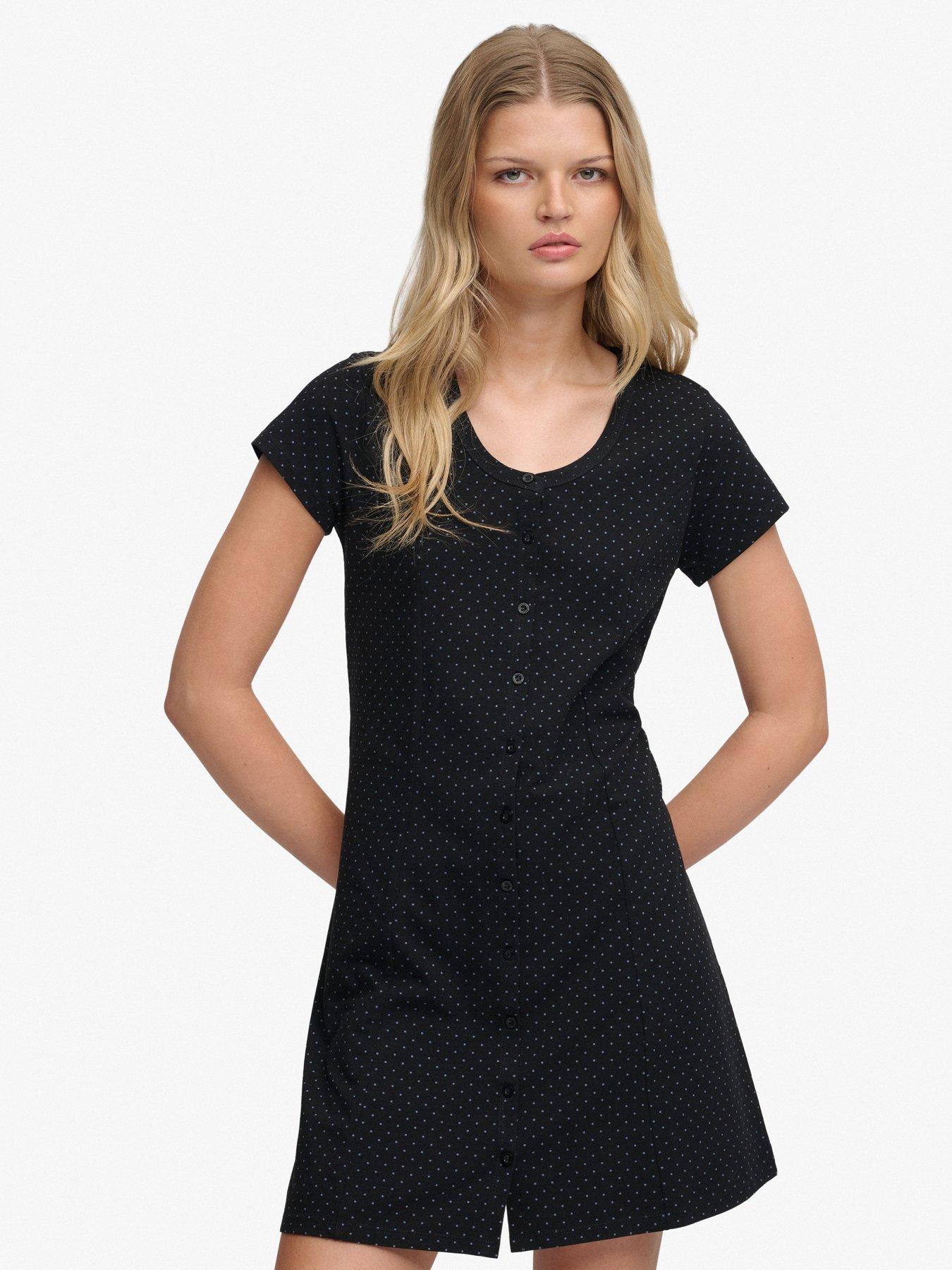 Superdry Button Thru Short Sleeve Mini Dress - Black | Very