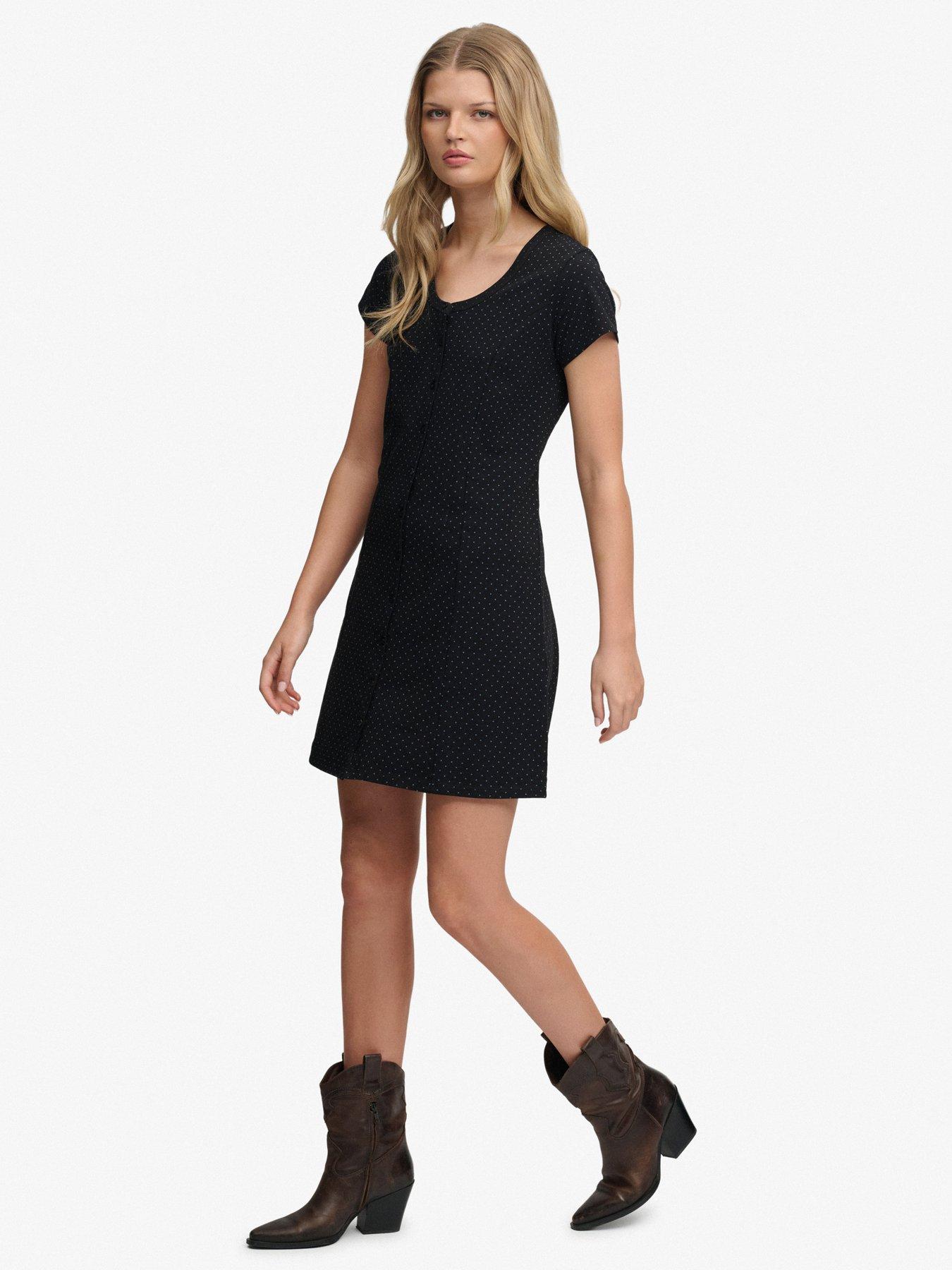superdry dress black Vintage Scaasi Boutique Polka Dot Bows Strapless Black Dress Velvet  Multicolored Dots Trumpet Silhouette – Recess main image 0