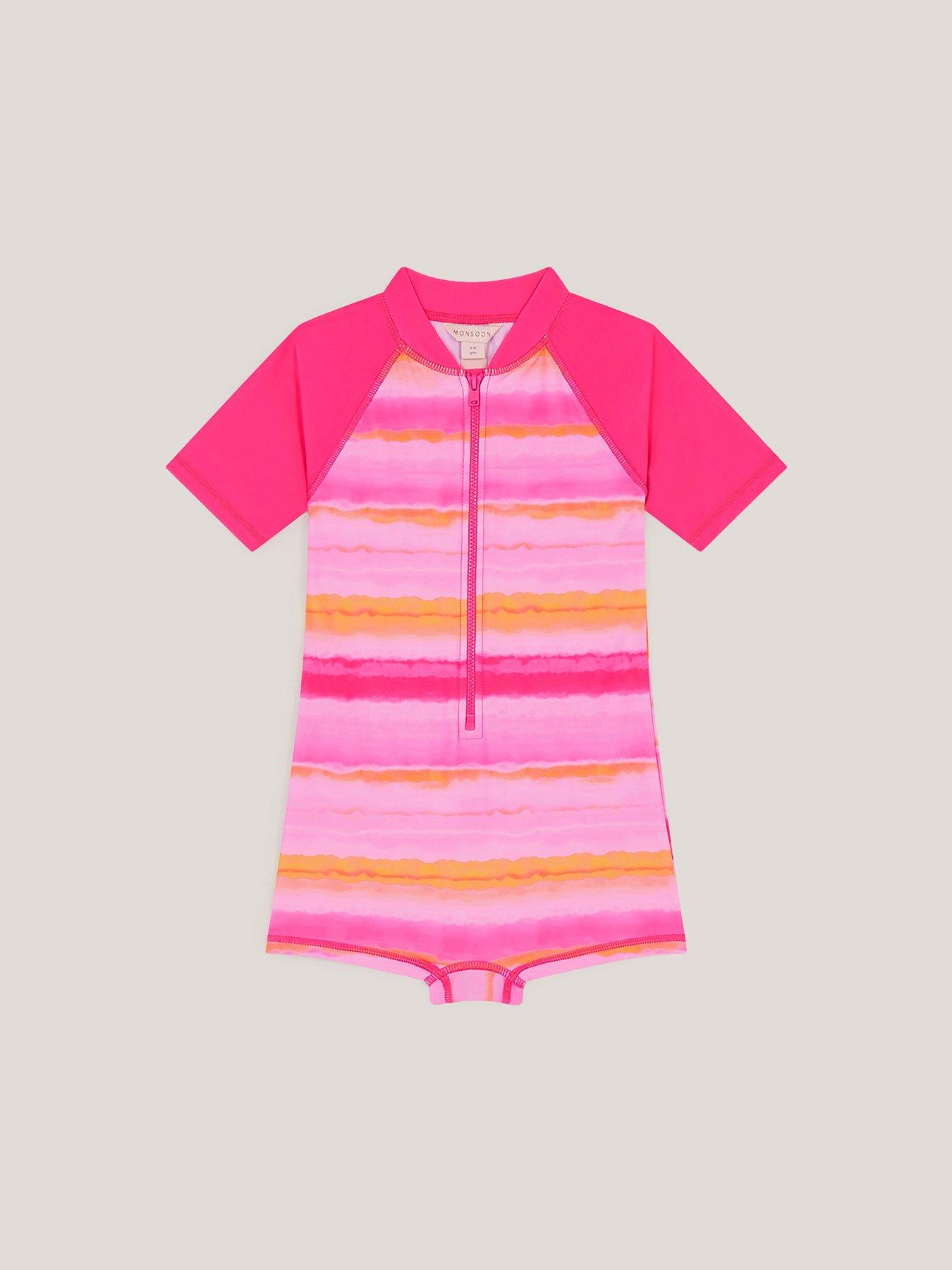 Monsoon Girls Tye Dye Upf Surfsuit, Pink, Size Age: 11-12 Years