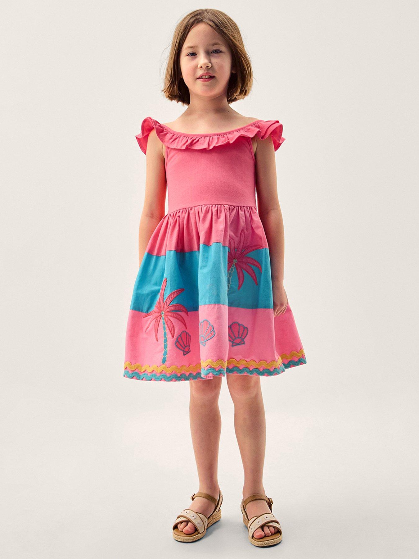 Image 1 of 5 of Monsoon Girls Colorblock Shell Applique Dress - Pink