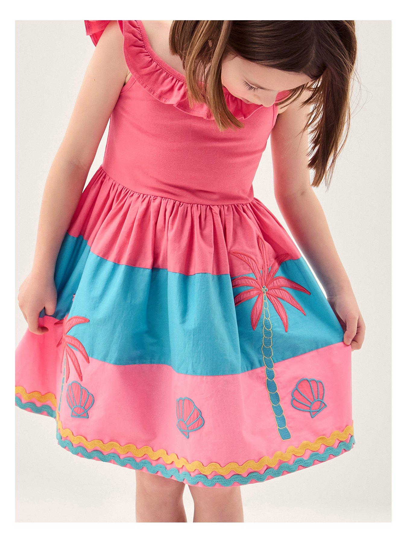 Image 2 of 5 of Monsoon Girls Colorblock Shell Applique Dress - Pink