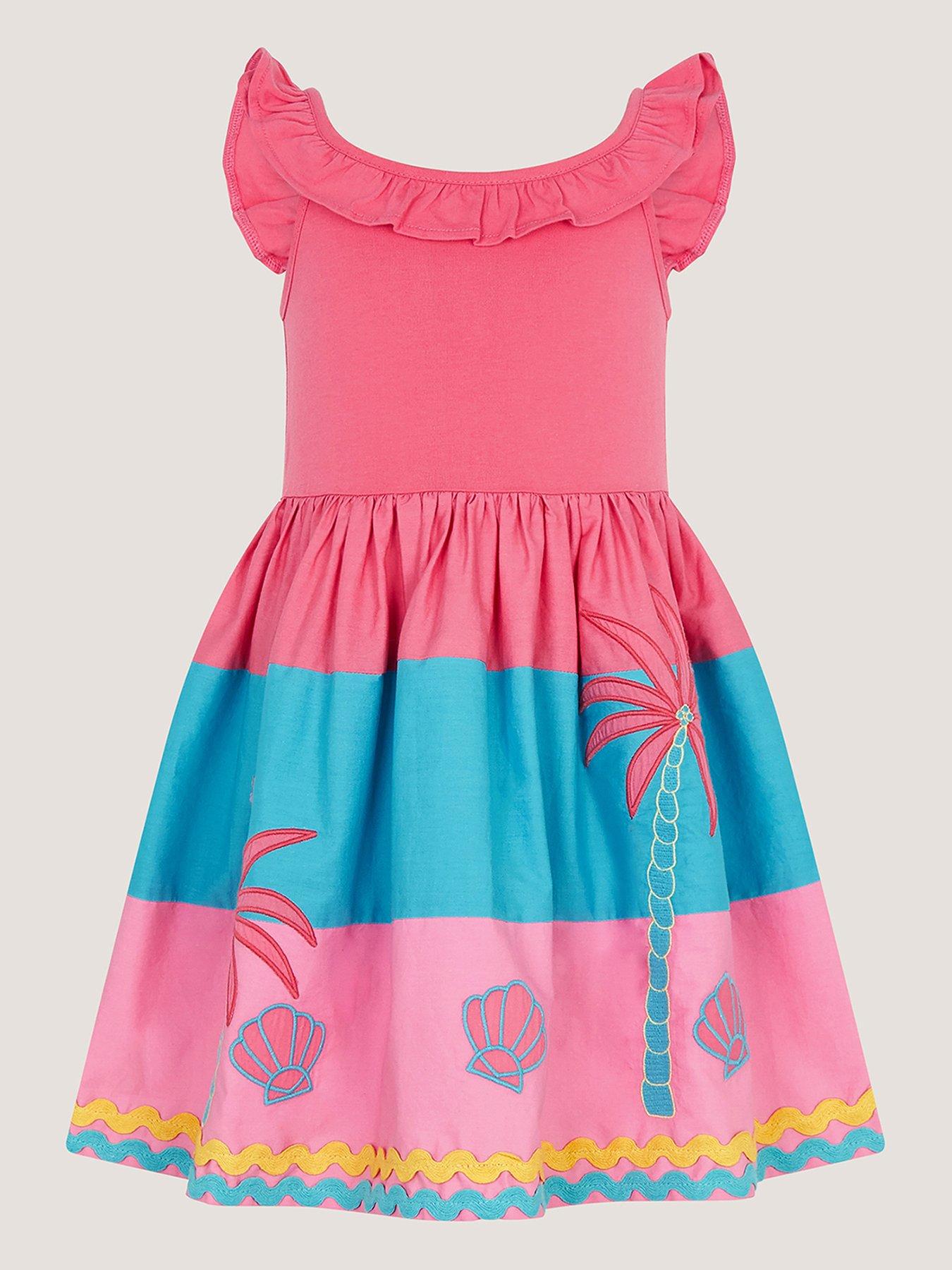 Image 3 of 5 of Monsoon Girls Colorblock Shell Applique Dress - Pink