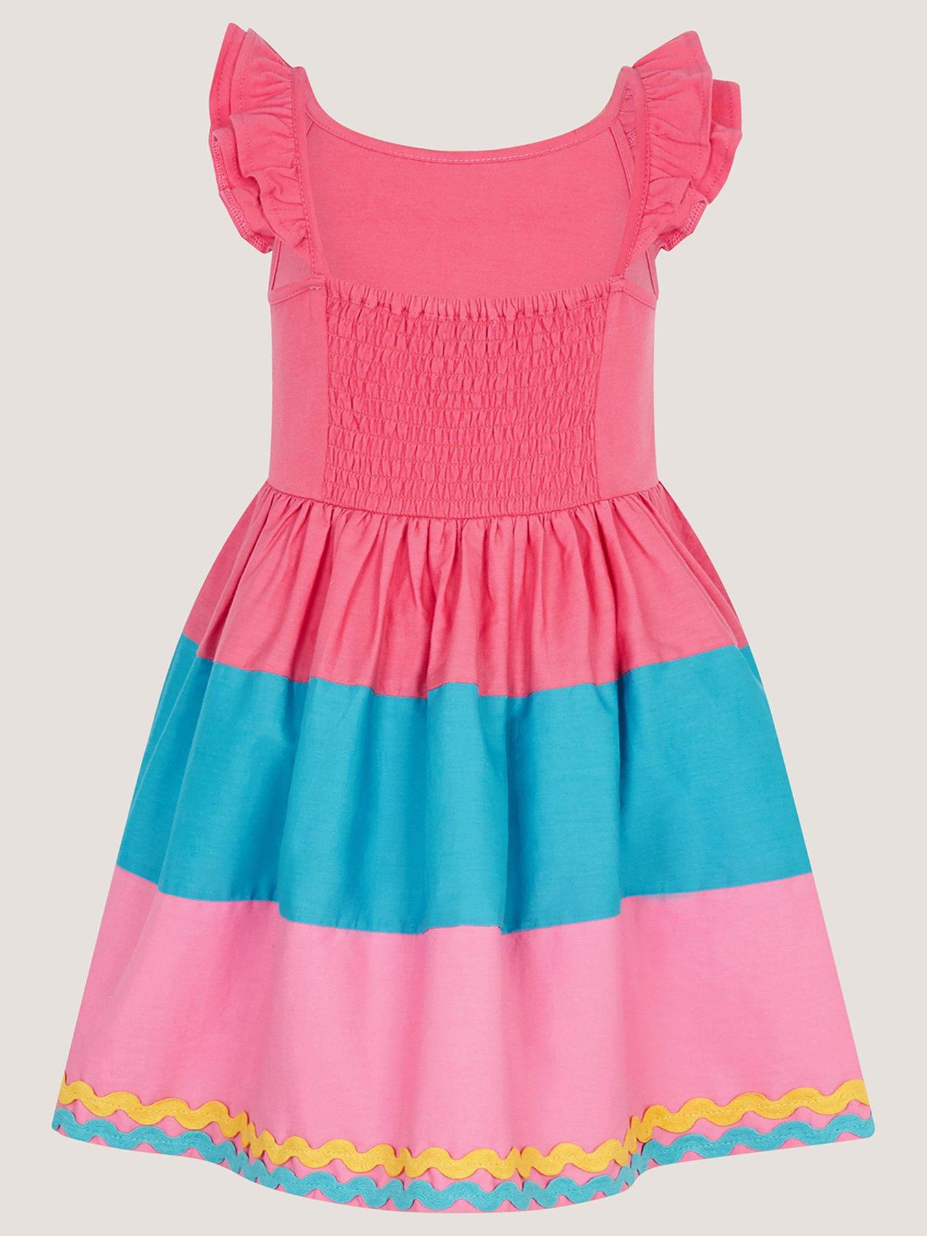 Image 4 of 5 of Monsoon Girls Colorblock Shell Applique Dress - Pink