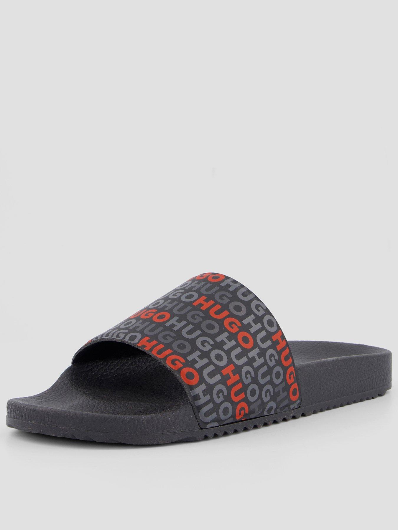 HUGO Timein All Over Logo Sliders - Black