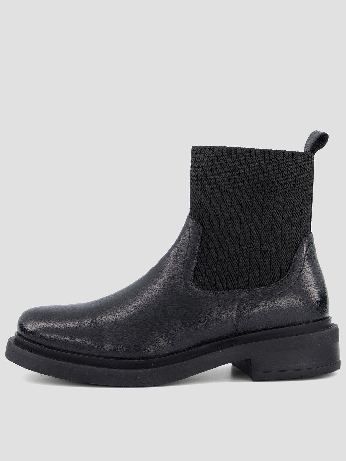 Image 1 of 7 of The Very Collection Real Leather Ankle Boot With Rib Sock Detail - Black