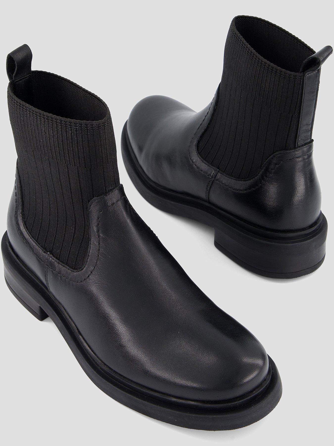 Image 3 of 7 of The Very Collection Real Leather Ankle Boot With Rib Sock Detail - Black