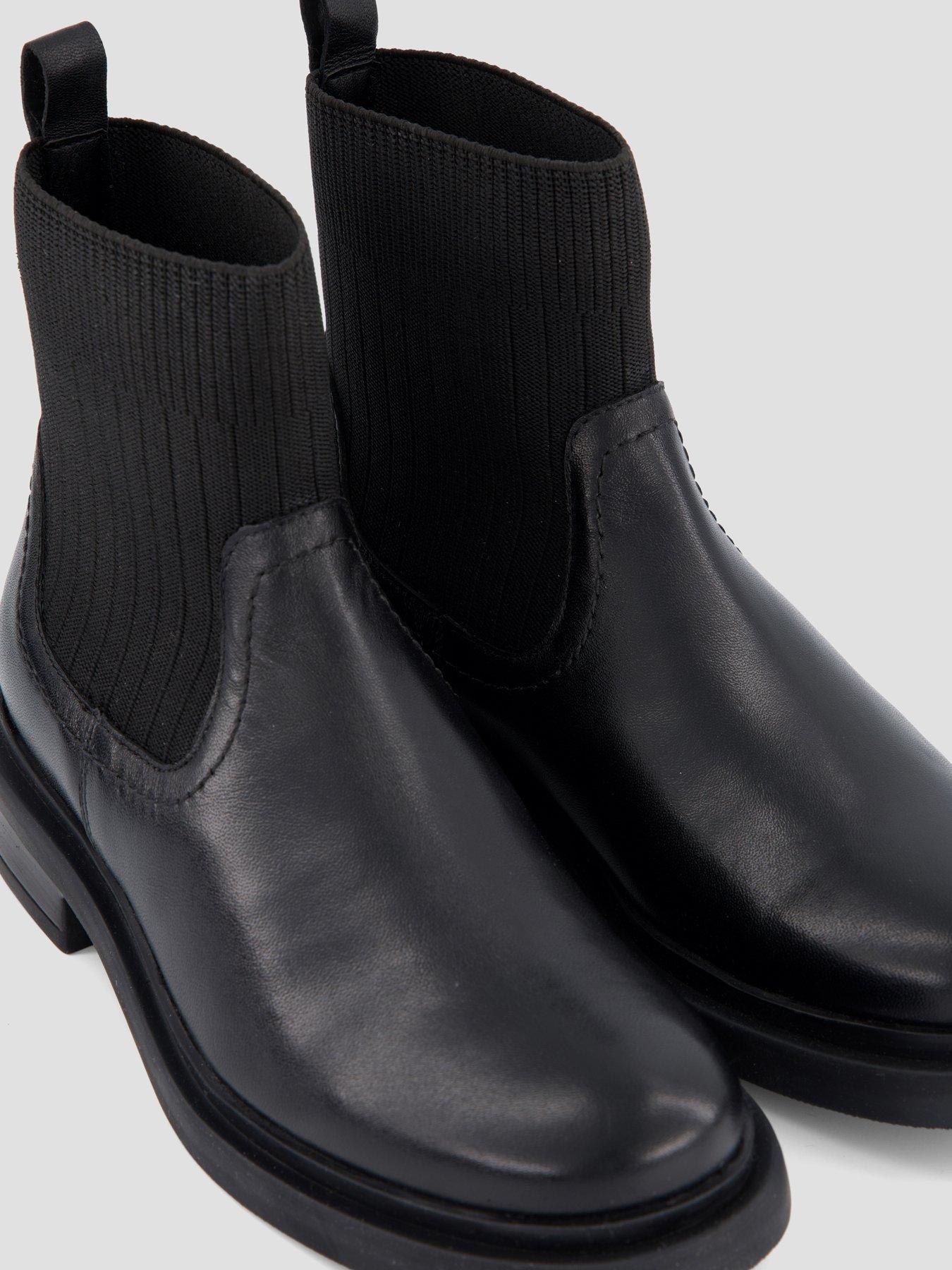 Image 5 of 7 of The Very Collection Real Leather Ankle Boot With Rib Sock Detail - Black