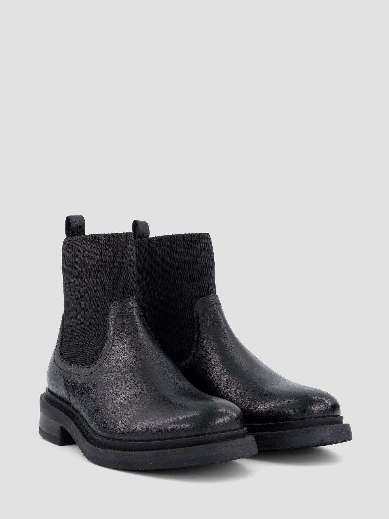 Image 6 of 7 of The Very Collection Real Leather Ankle Boot With Rib Sock Detail - Black