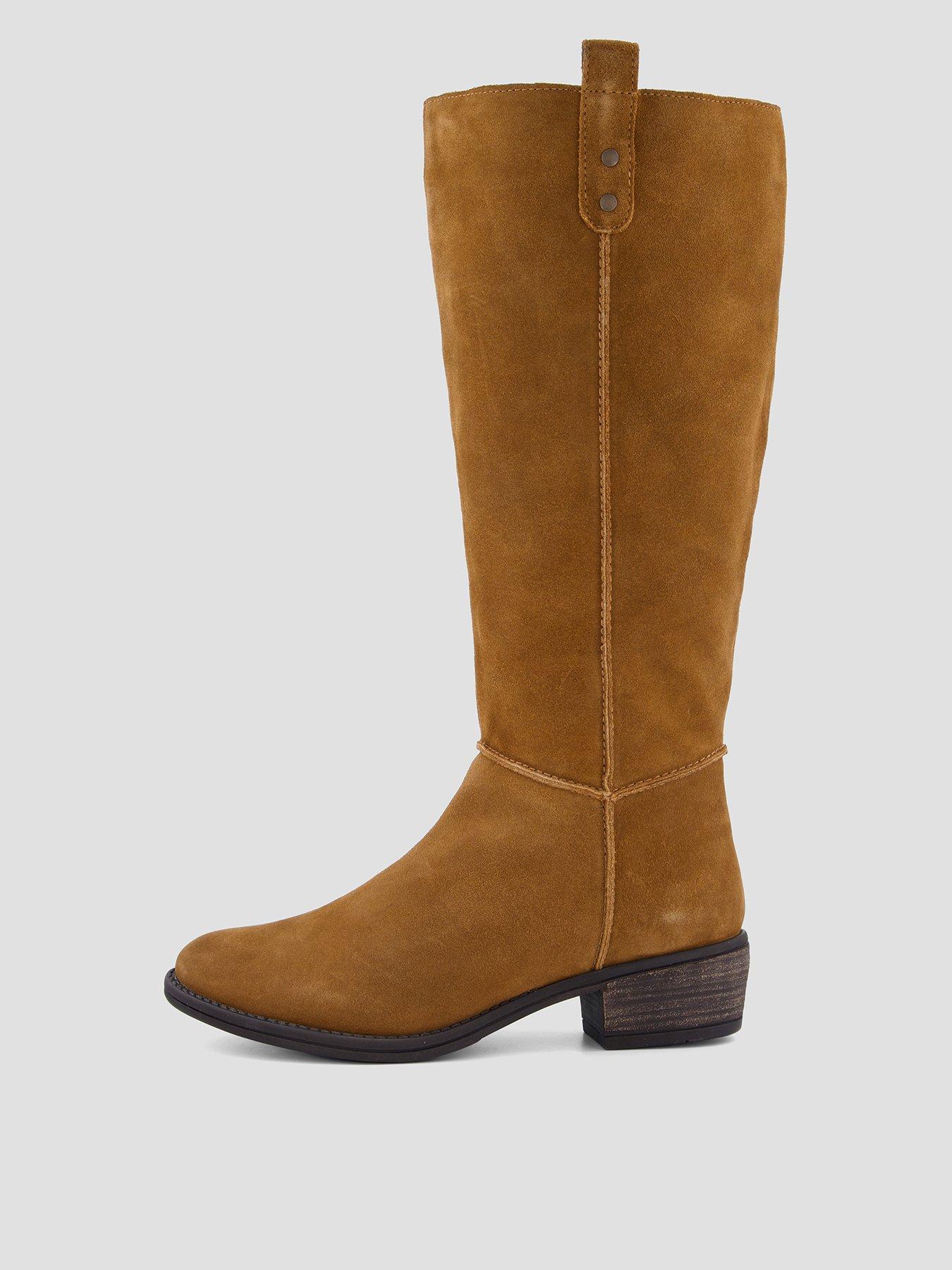 Image 1 of 8 of The Very Collection Womens Real Suede Side Zip Low Block Heel Knee Boots - Tan