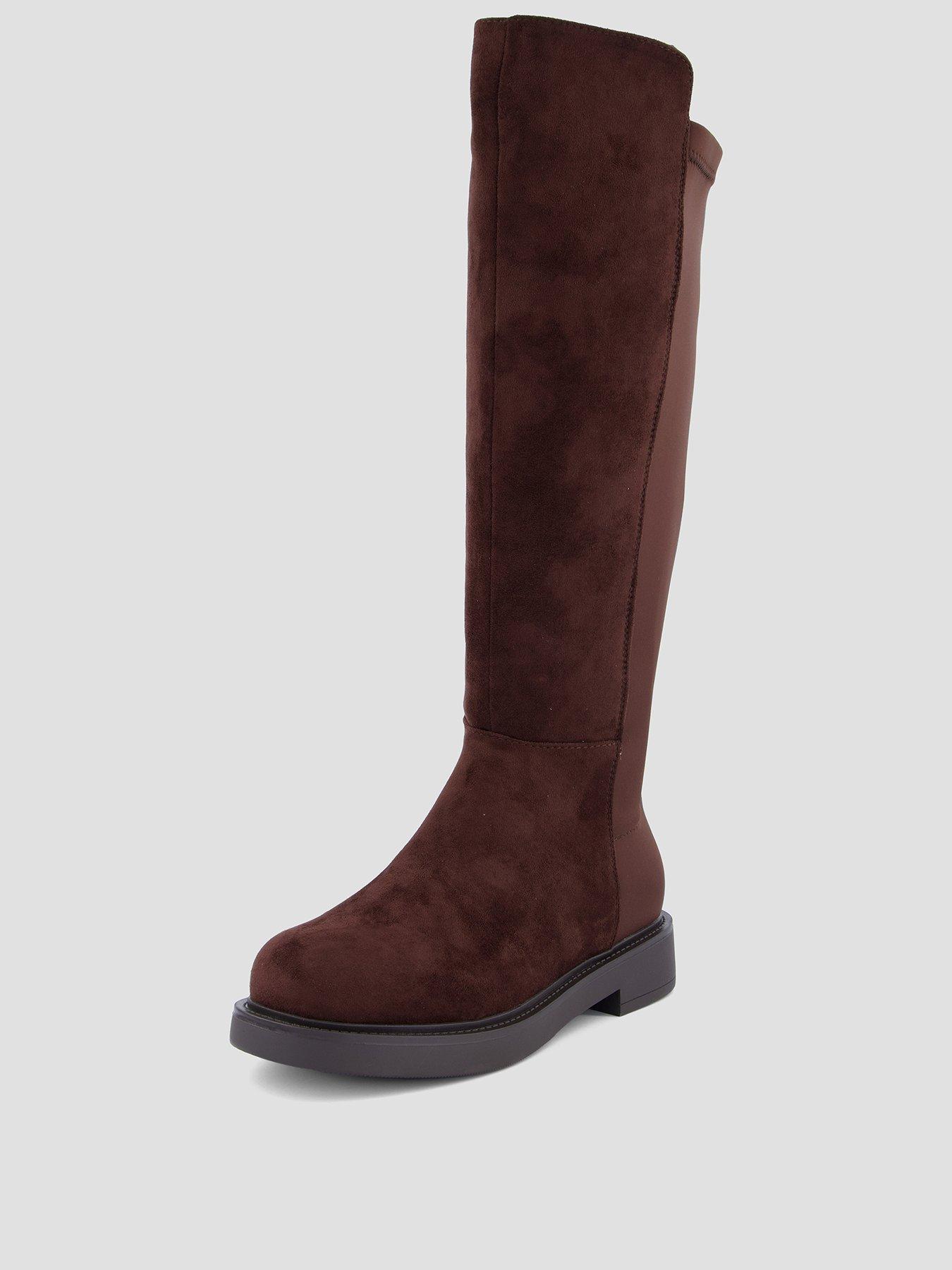 Image 2 of 8 of The Very Collection Womens Real Suede Side Zip Low Block Heel Knee Boots - Tan