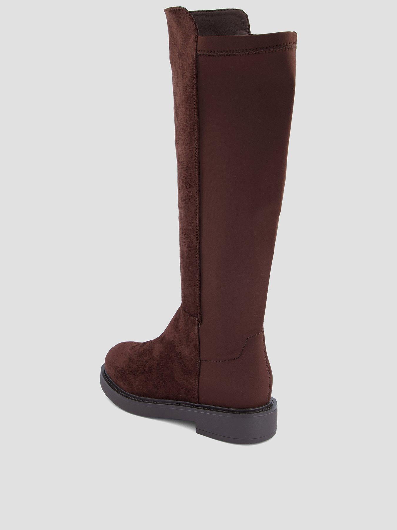 Image 3 of 8 of The Very Collection Womens Real Suede Side Zip Low Block Heel Knee Boots - Tan