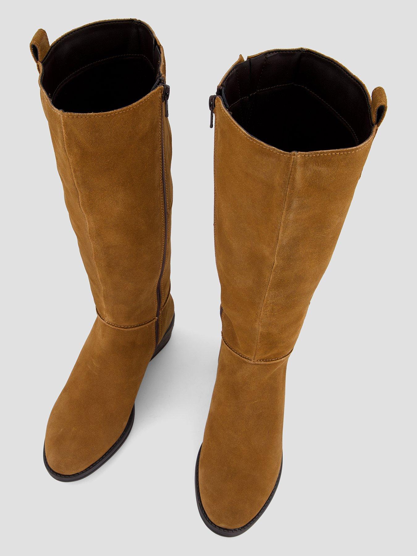 Image 4 of 8 of The Very Collection Womens Real Suede Side Zip Low Block Heel Knee Boots - Tan