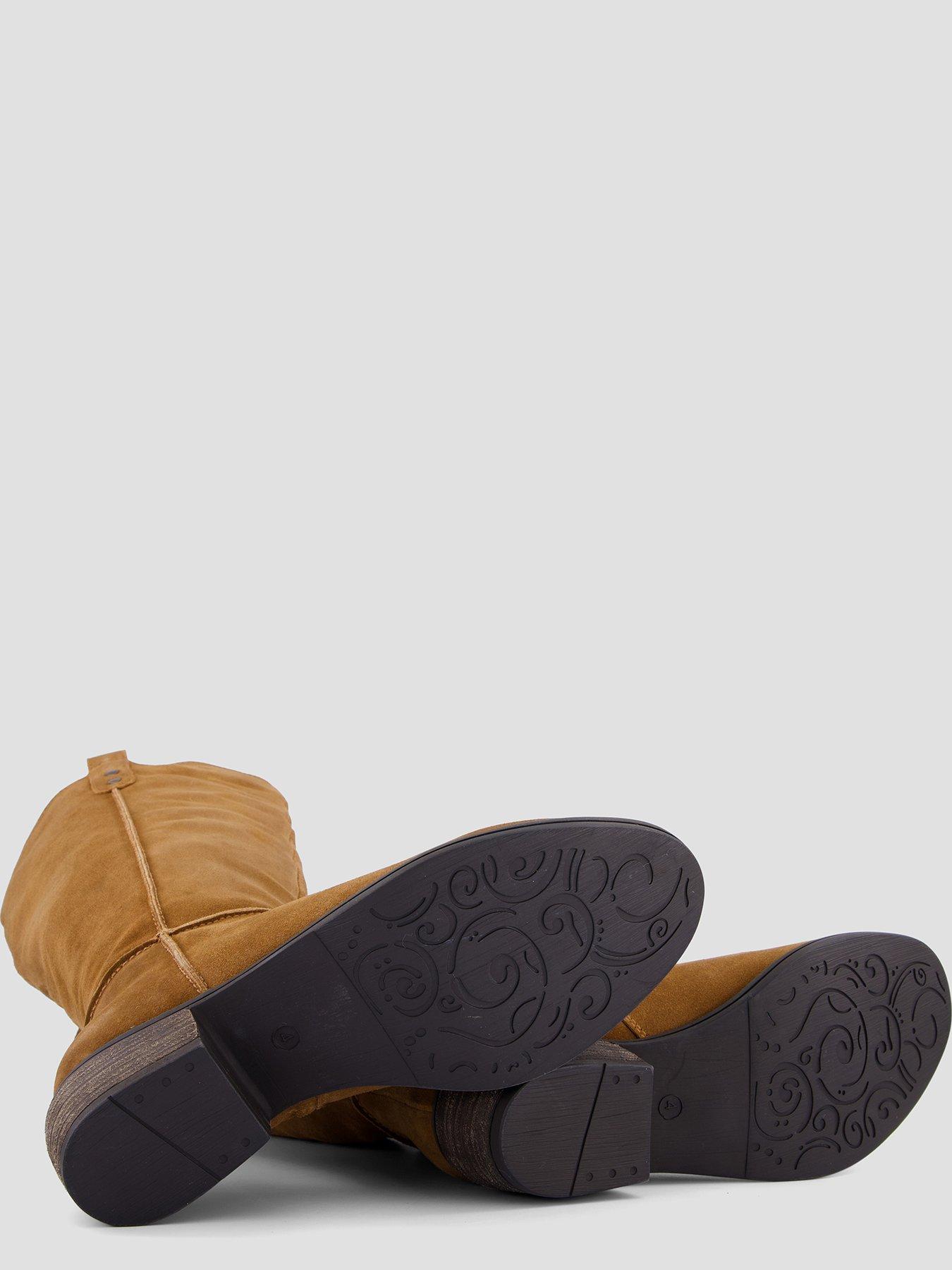 Image 5 of 8 of The Very Collection Womens Real Suede Side Zip Low Block Heel Knee Boots - Tan