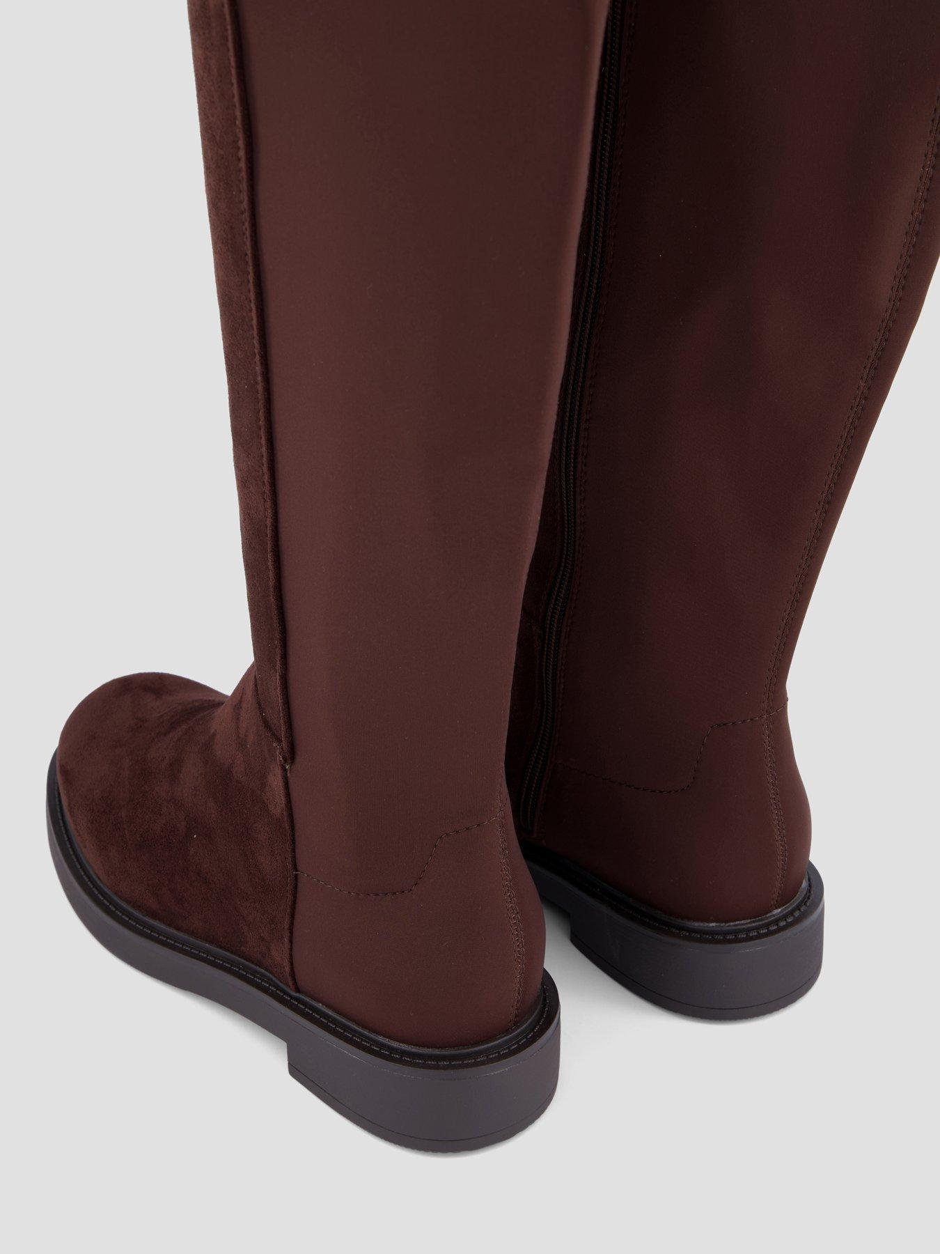 Image 6 of 8 of The Very Collection Womens Real Suede Side Zip Low Block Heel Knee Boots - Tan