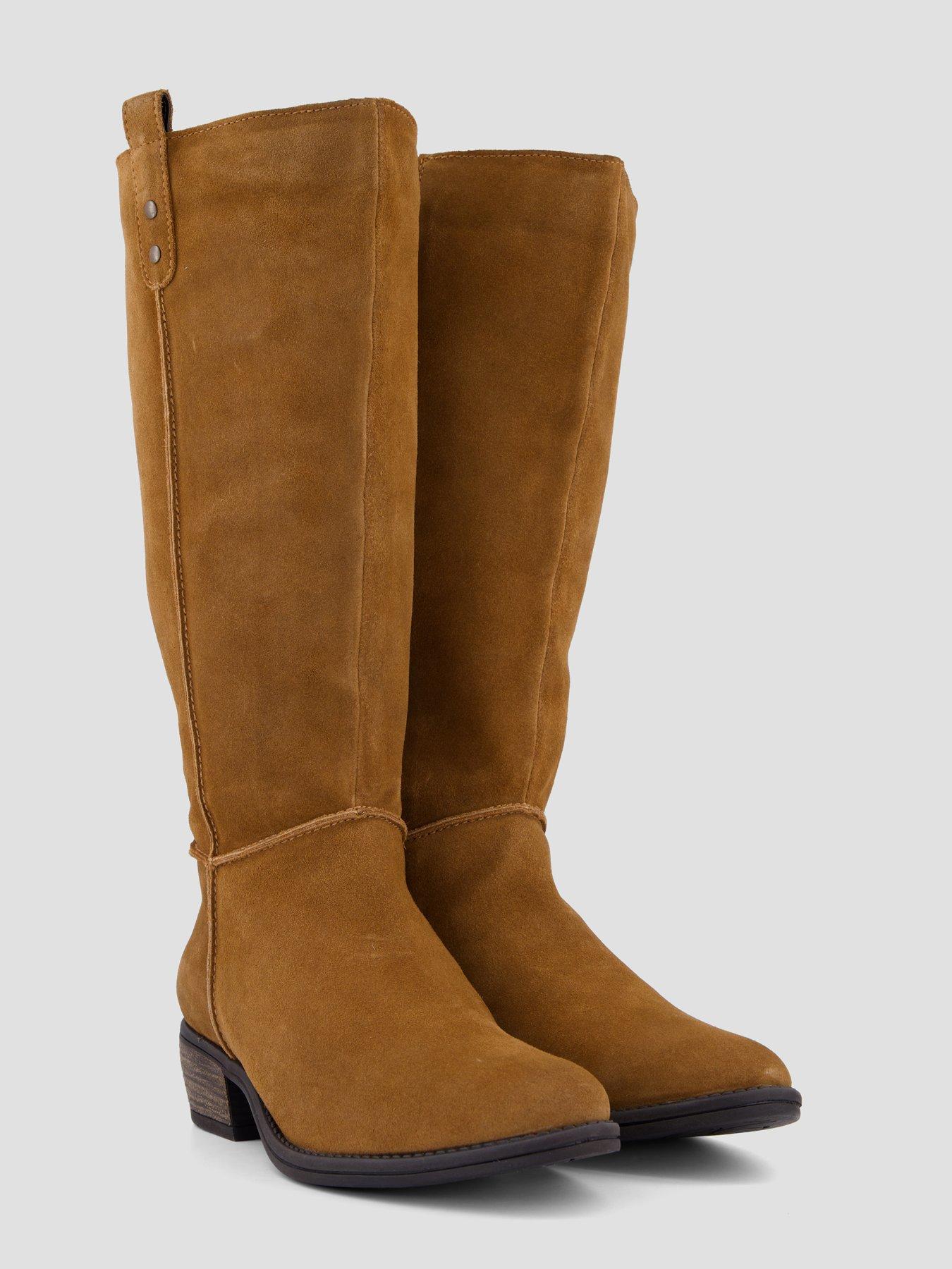 Image 7 of 8 of The Very Collection Womens Real Suede Side Zip Low Block Heel Knee Boots - Tan
