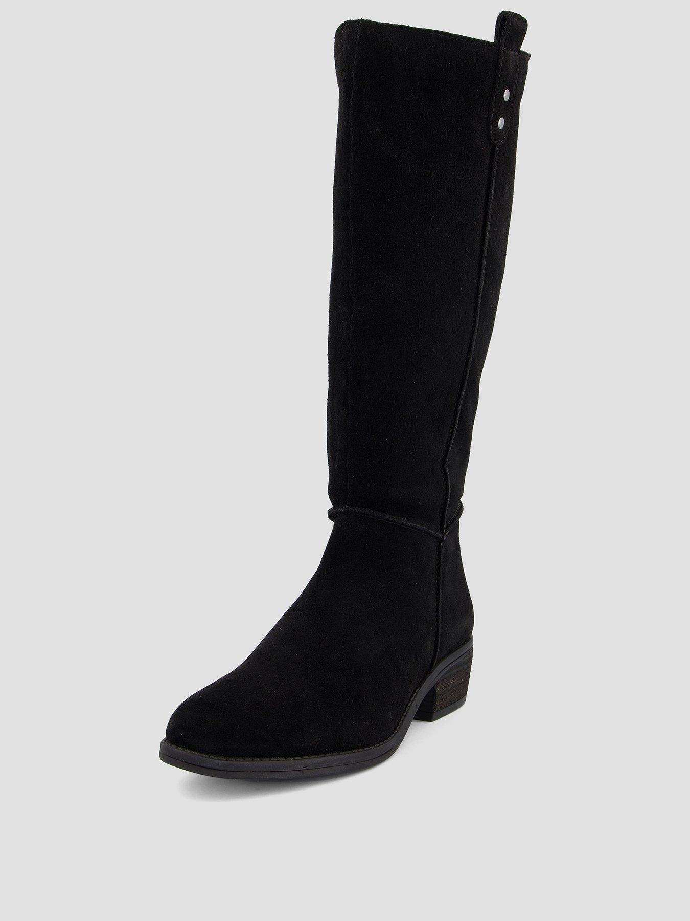 Image 2 of 8 of The Very Collection Womens Knee Real Suede Low Block Heel Boots - Black