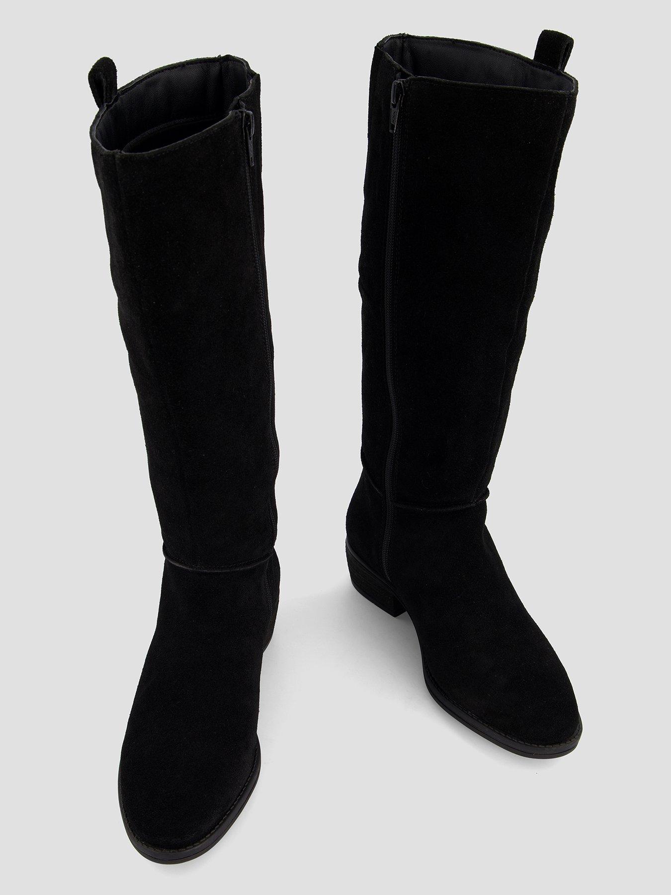 Image 4 of 8 of The Very Collection Womens Knee Real Suede Low Block Heel Boots - Black