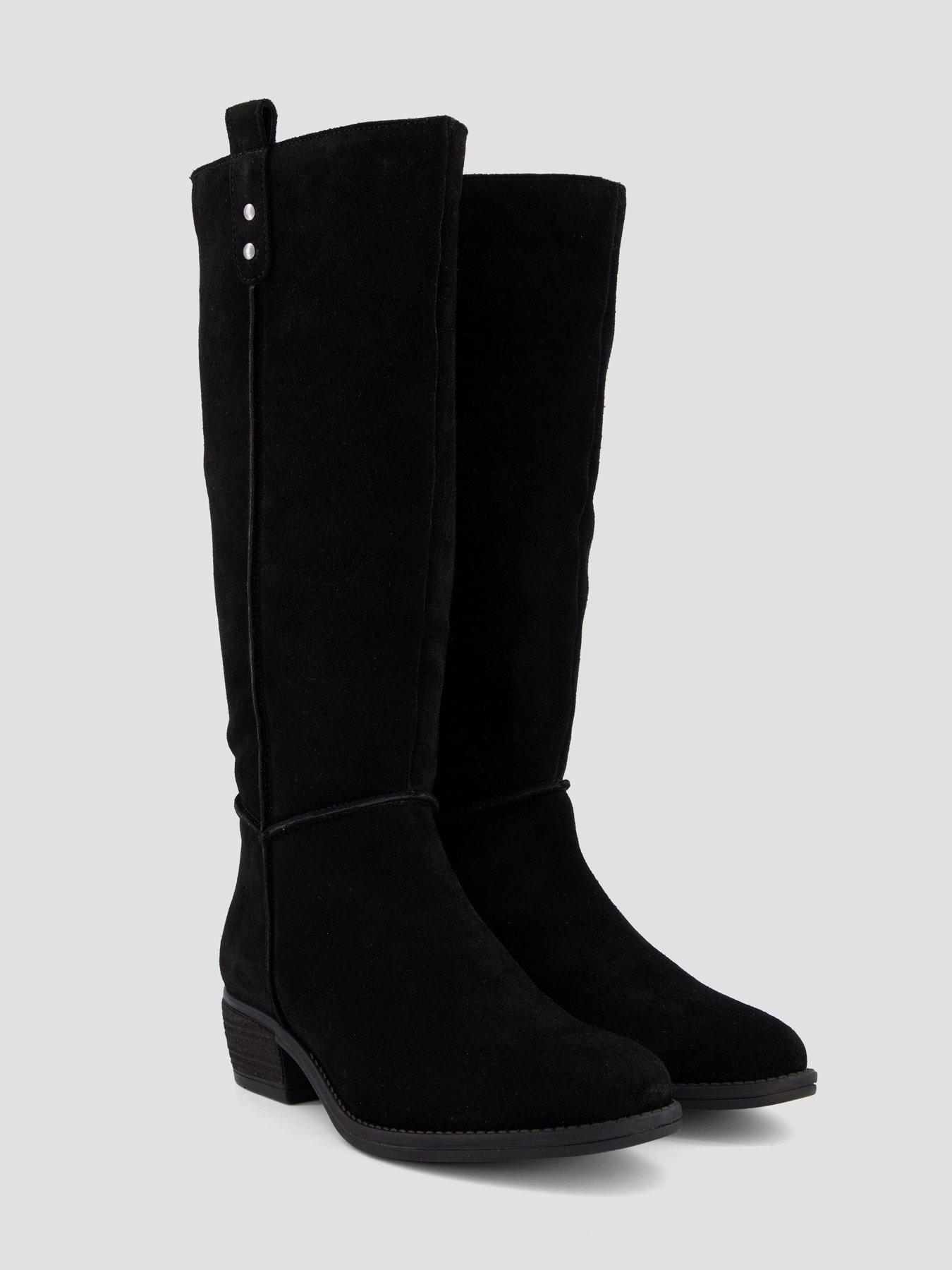 Image 7 of 8 of The Very Collection Womens Knee Real Suede Low Block Heel Boots - Black