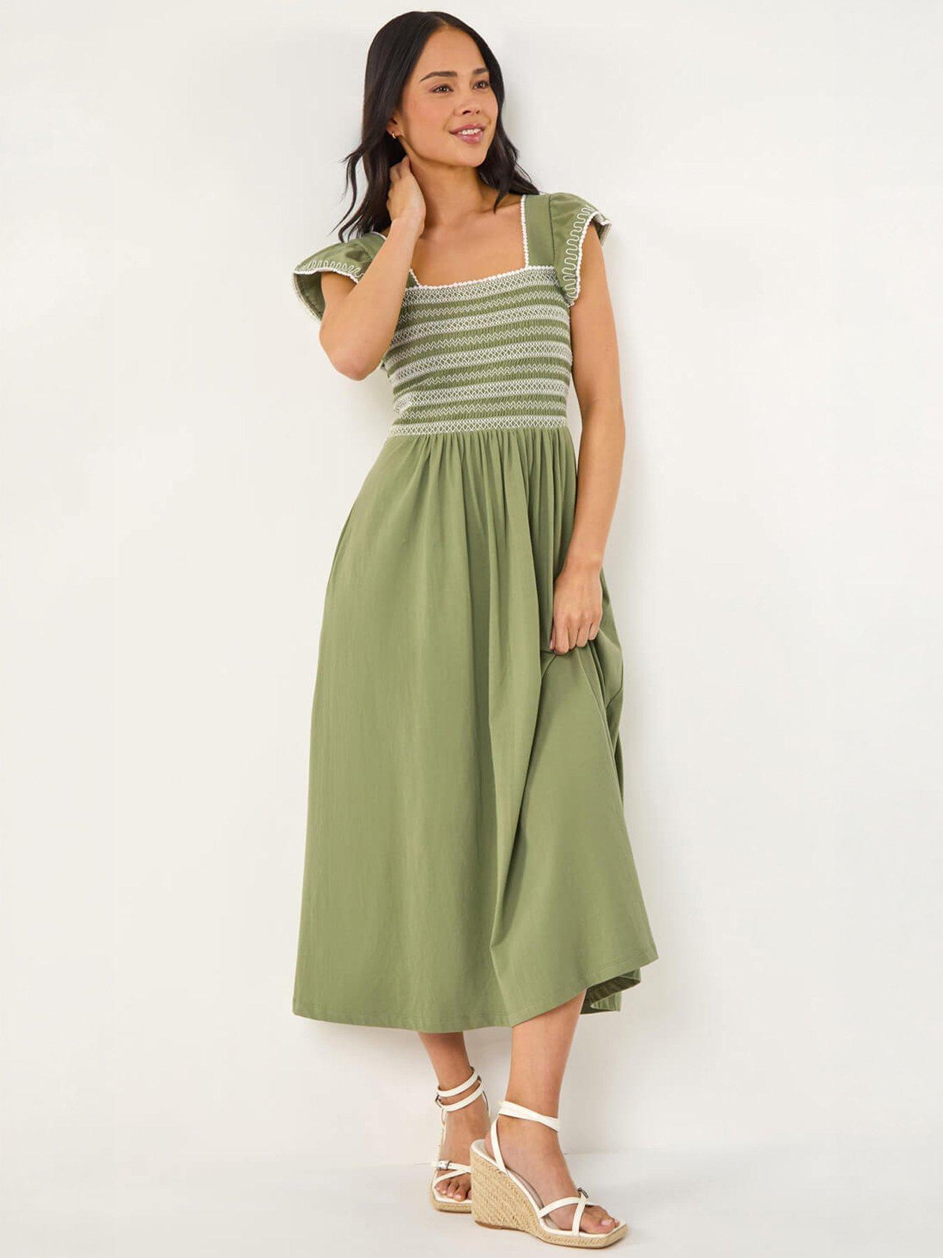 Roman Petite Contrast Shirred Midi Dress