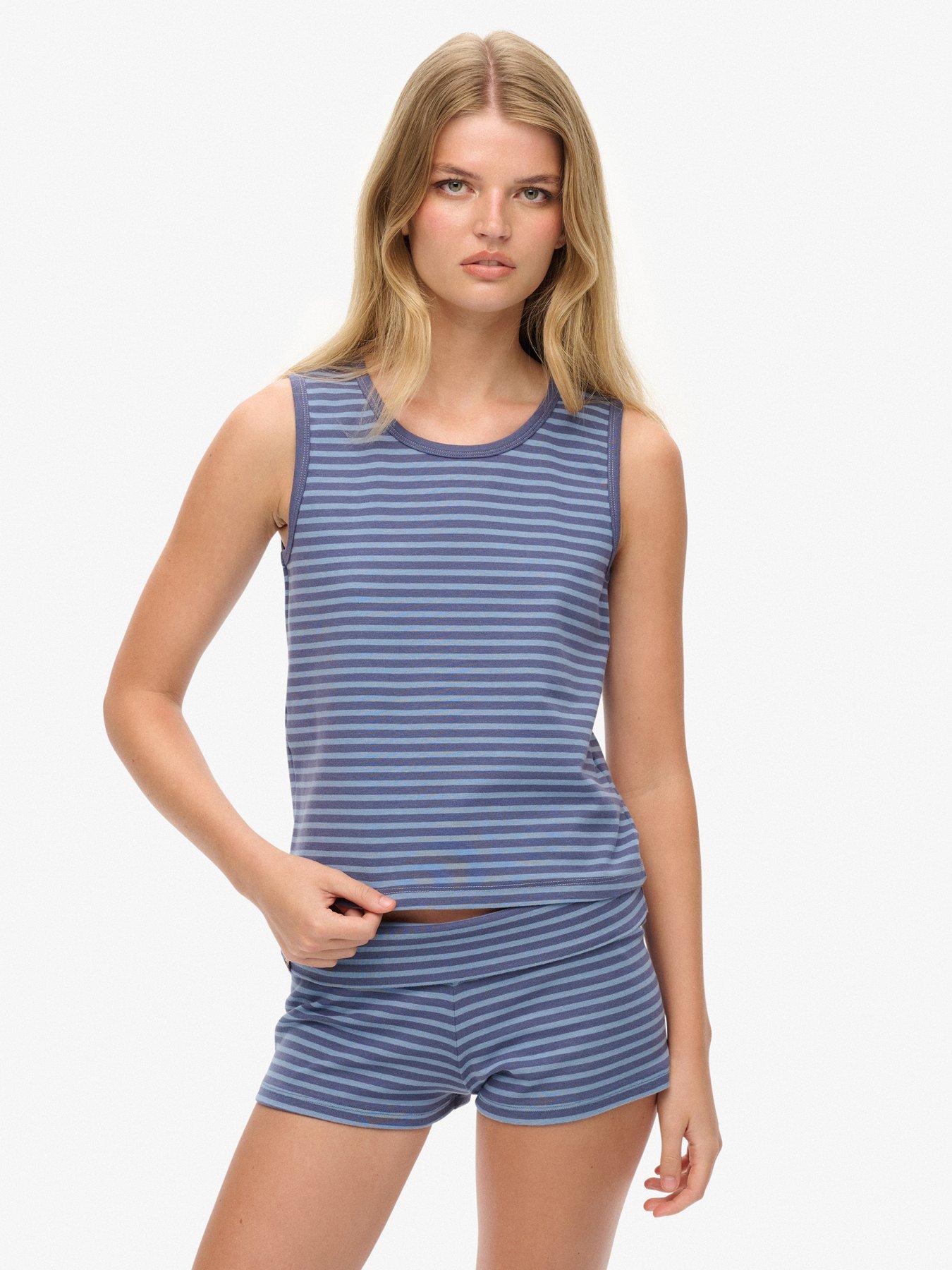 Superdry Athletic Essentials Jersey Stripe Tank Top- Navy