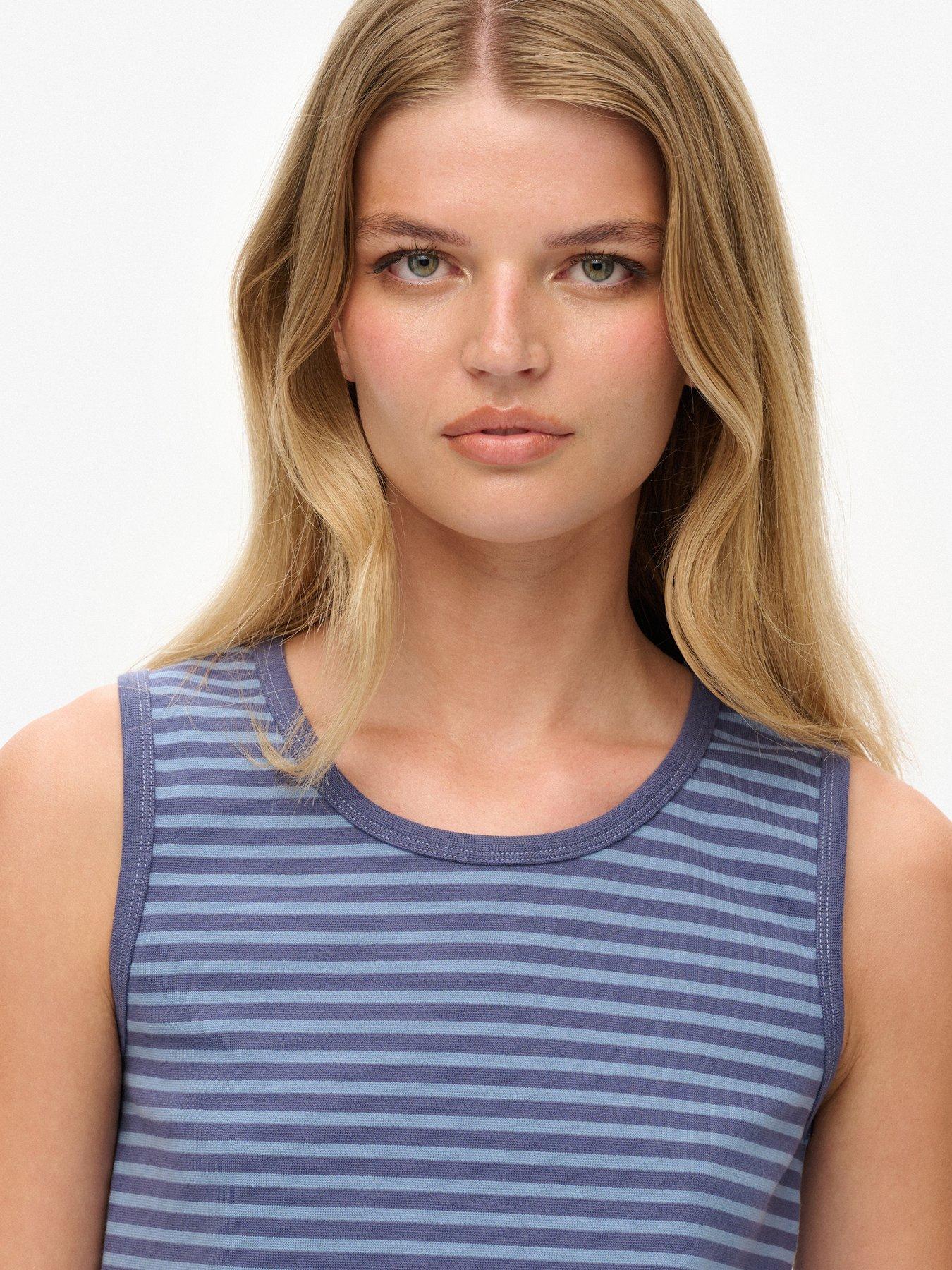 Image 4 of 6 of Superdry Athletic Essentials Jersey Stripe Tank Top- Navy