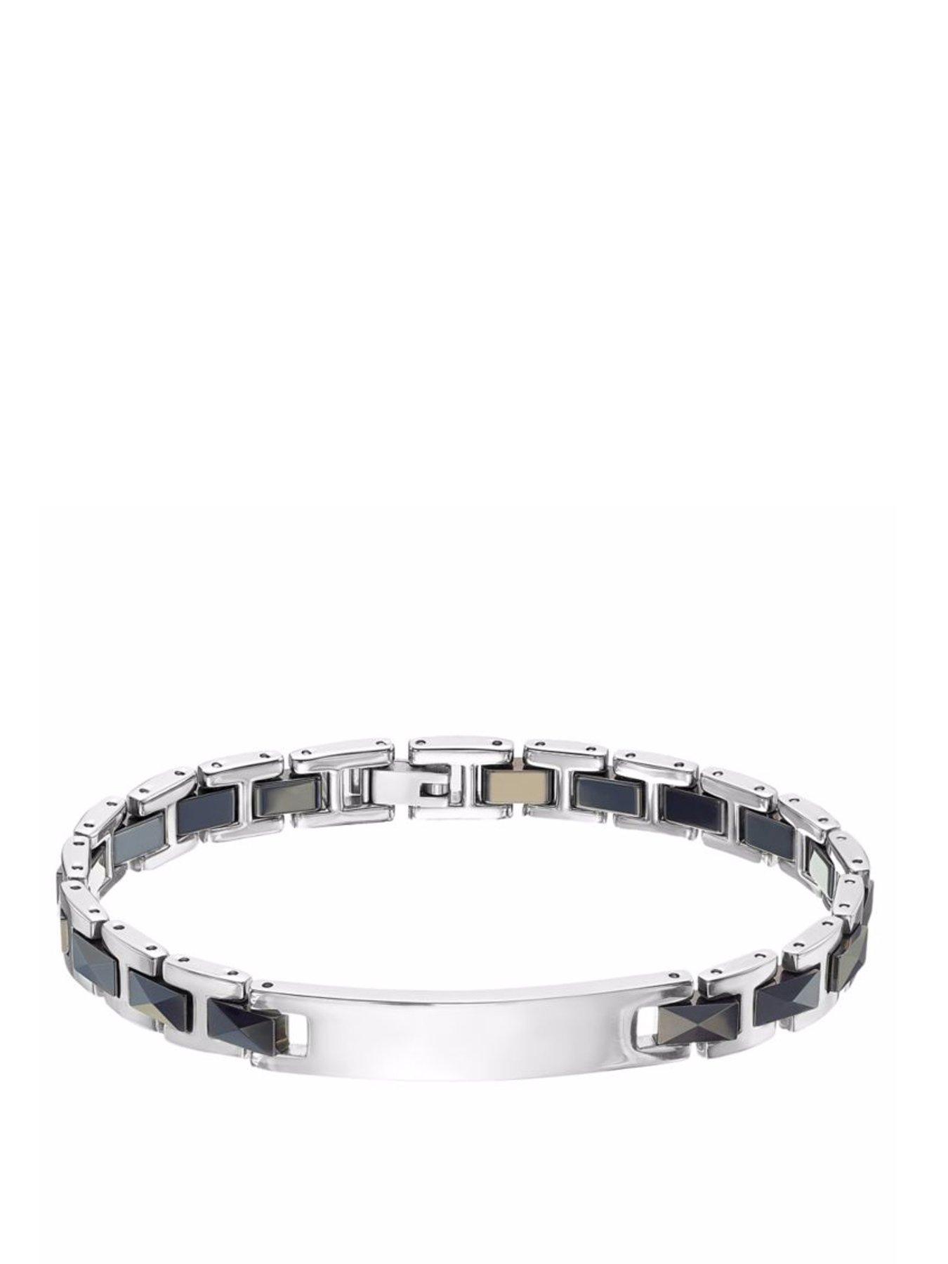 The Love Collection Stainless Steel and Black Ceramic Gents ID Bracelet