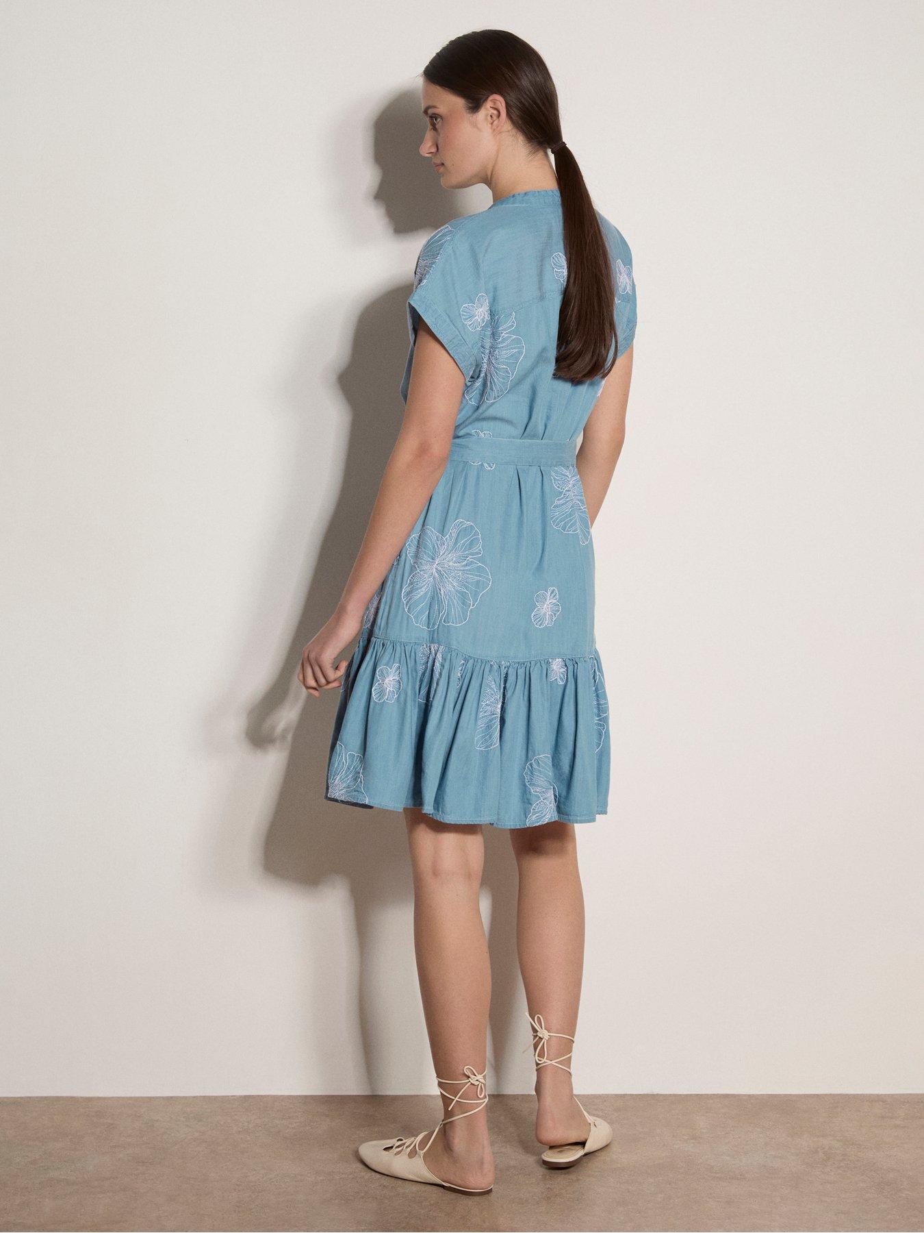 Apricot Women's Crochet Detail Denim Shift Mini Dress - Blue | Very