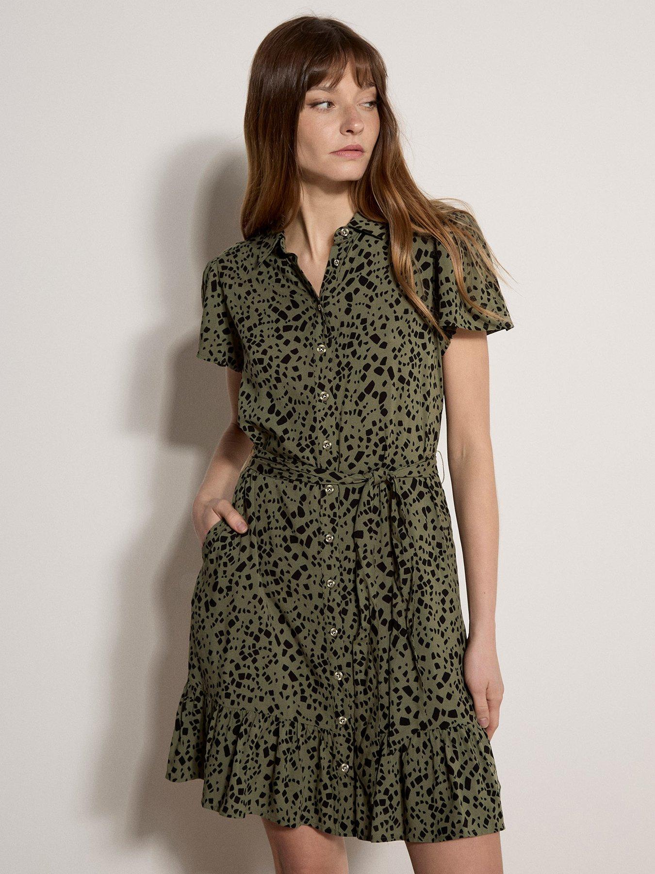 Apricot Scattered Squares Shirt Mini Dress - Green