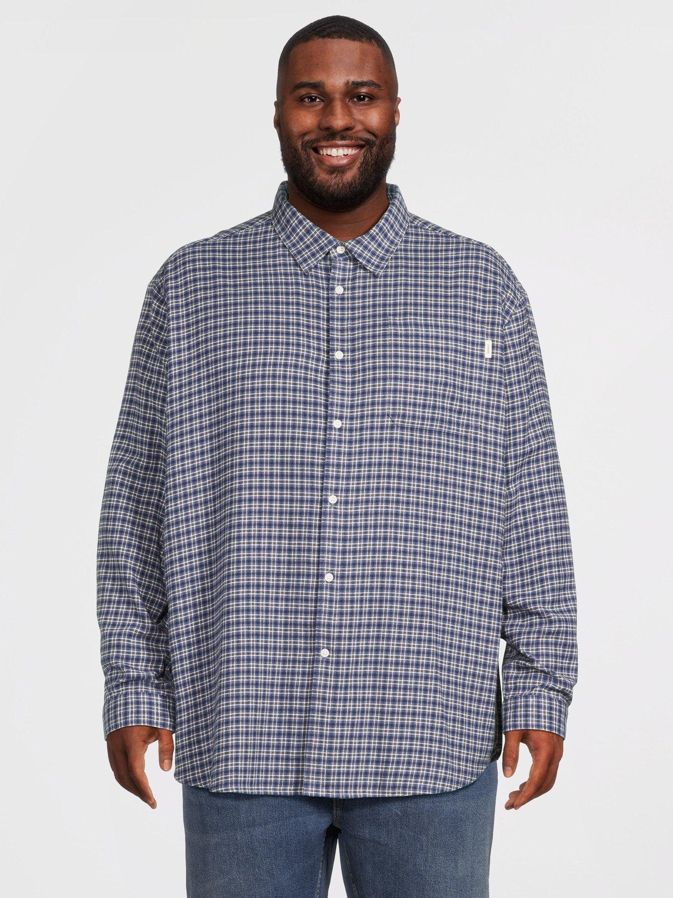 Jack & Jones Plus Frederiksberg Checked Flannel Long Sleeve Shirt, Crown Blue, Size 4Xl, Men