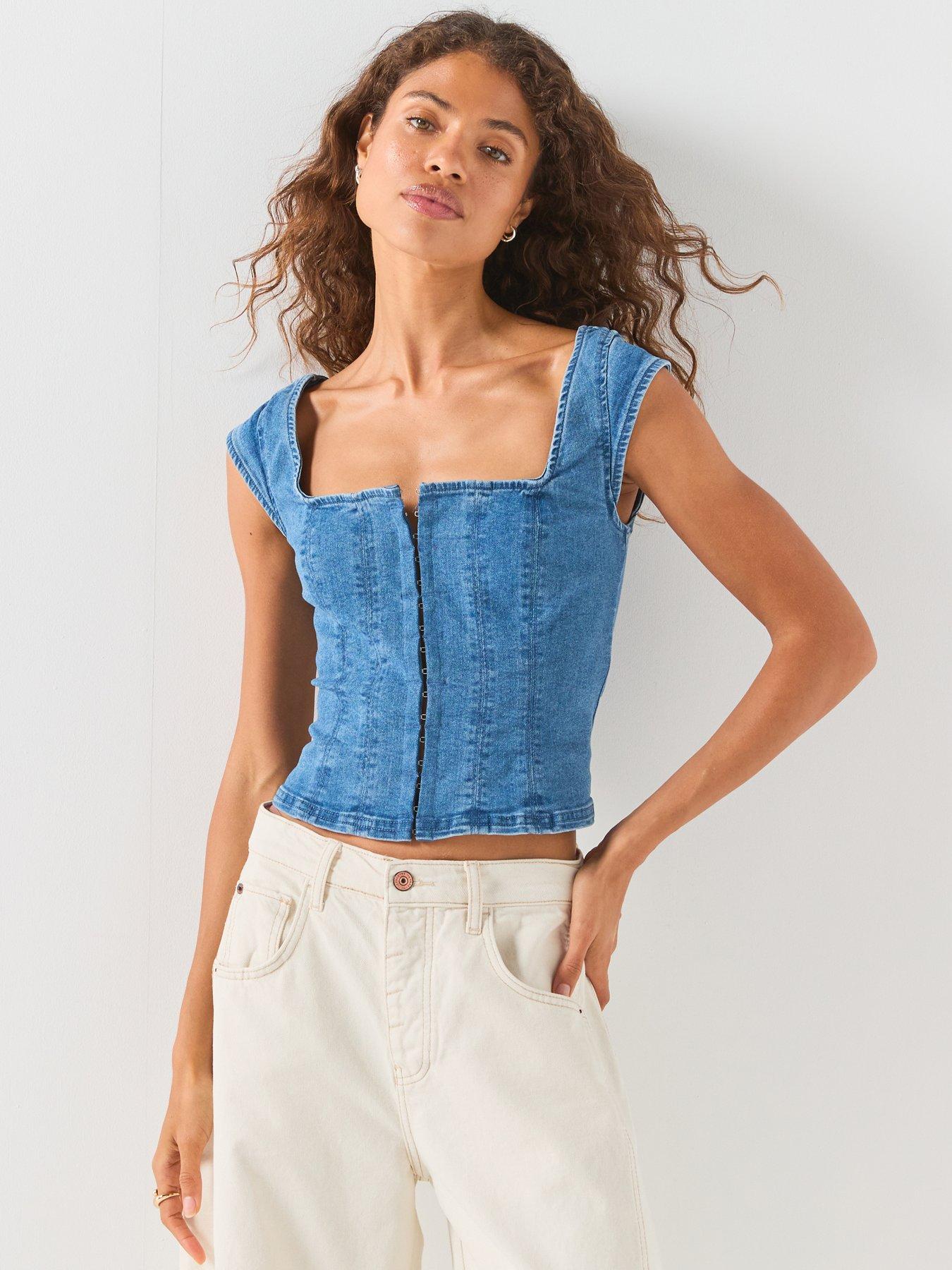 FREE PEOPLE Marilyn Denim Corset - Blue