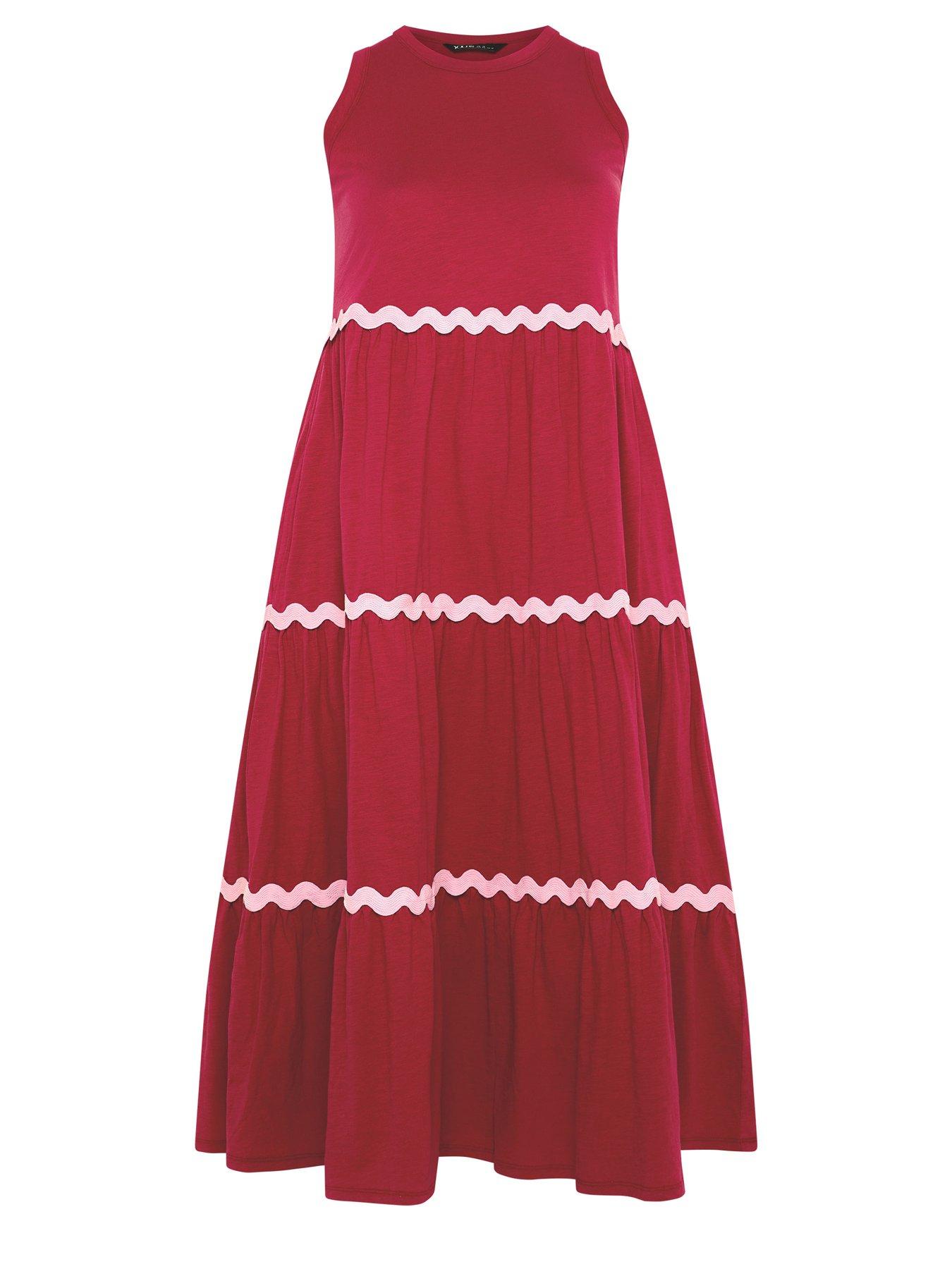 Yours Curve Contrast Ric Rac Trim Dress - Red | Very