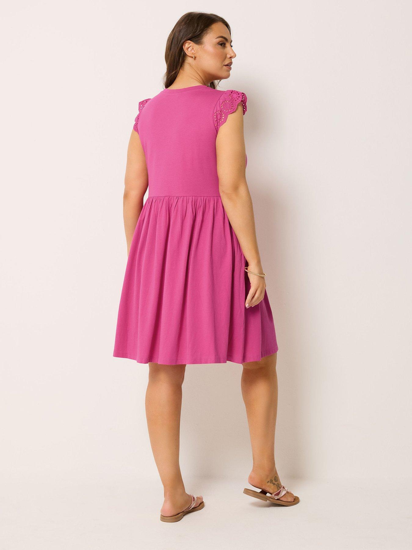 Image 2 of 5 of Yours Curve Broderie Sleeve Mini Dress - Pink