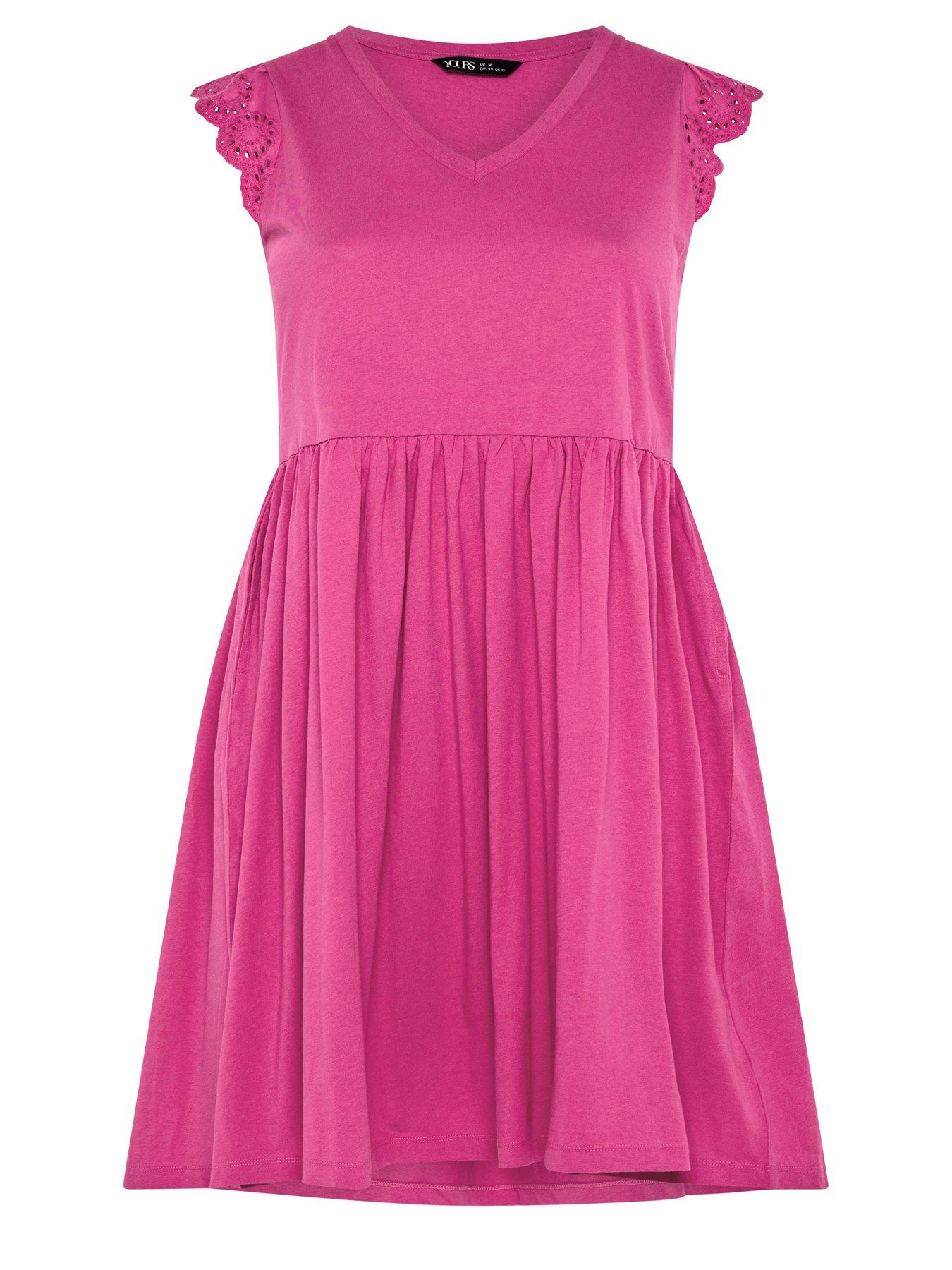 Image 5 of 5 of Yours Curve Broderie Sleeve Mini Dress - Pink