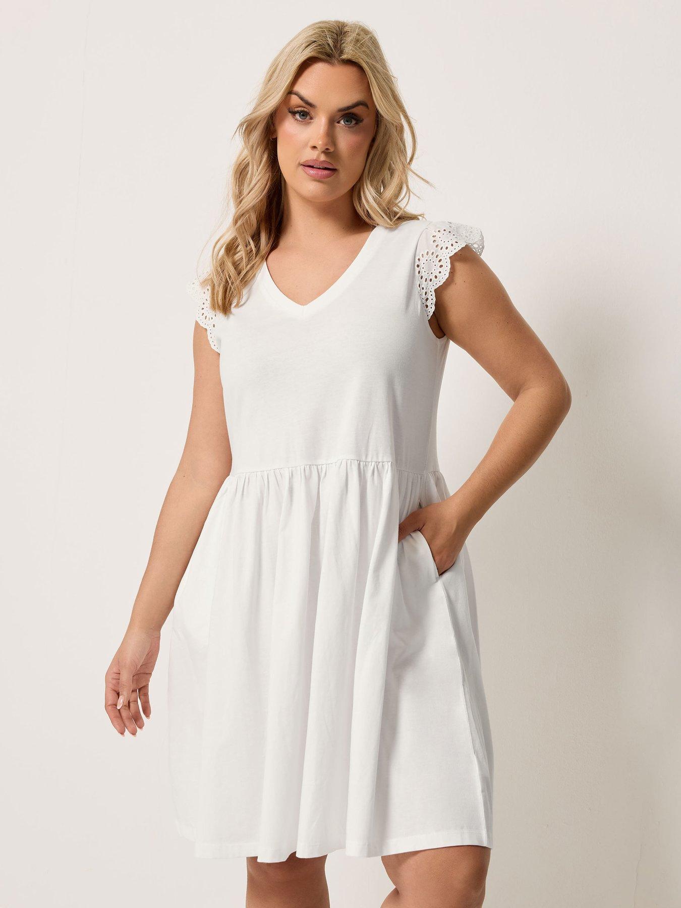 Yours Curve Broderie Sleeve Mini Dress - White