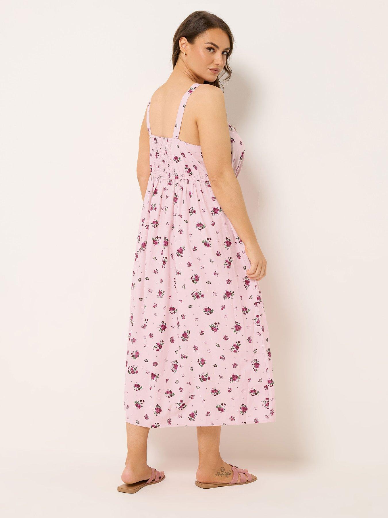 Image 2 of 4 of Yours Curve Floral Print Linen Milkmaid Dress - Pink