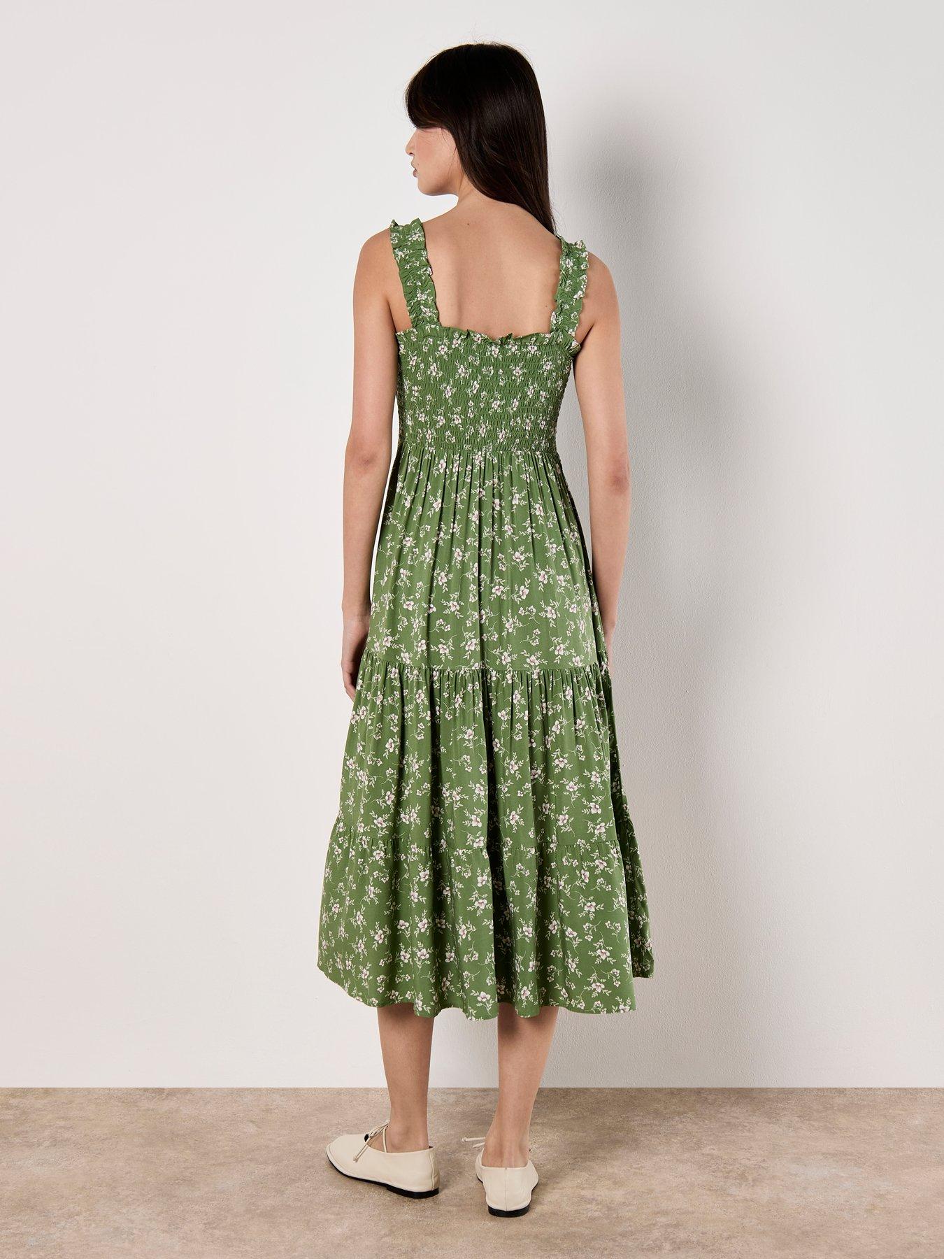Image 2 of 4 of Apricot Orchid Smock Tiered Midi Dress - Green