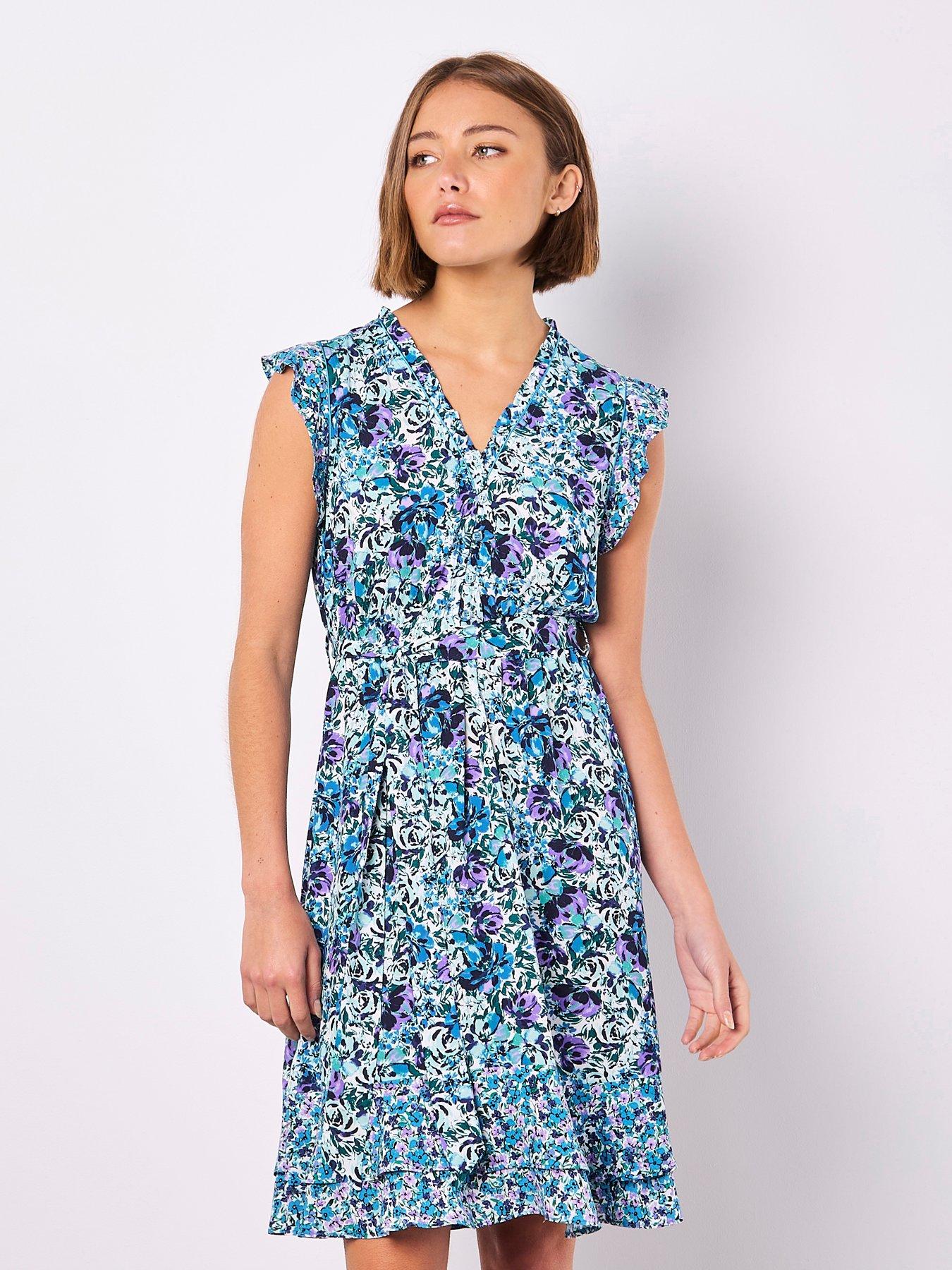 Apricot Floral Ditsy Mini Dress - Blue
